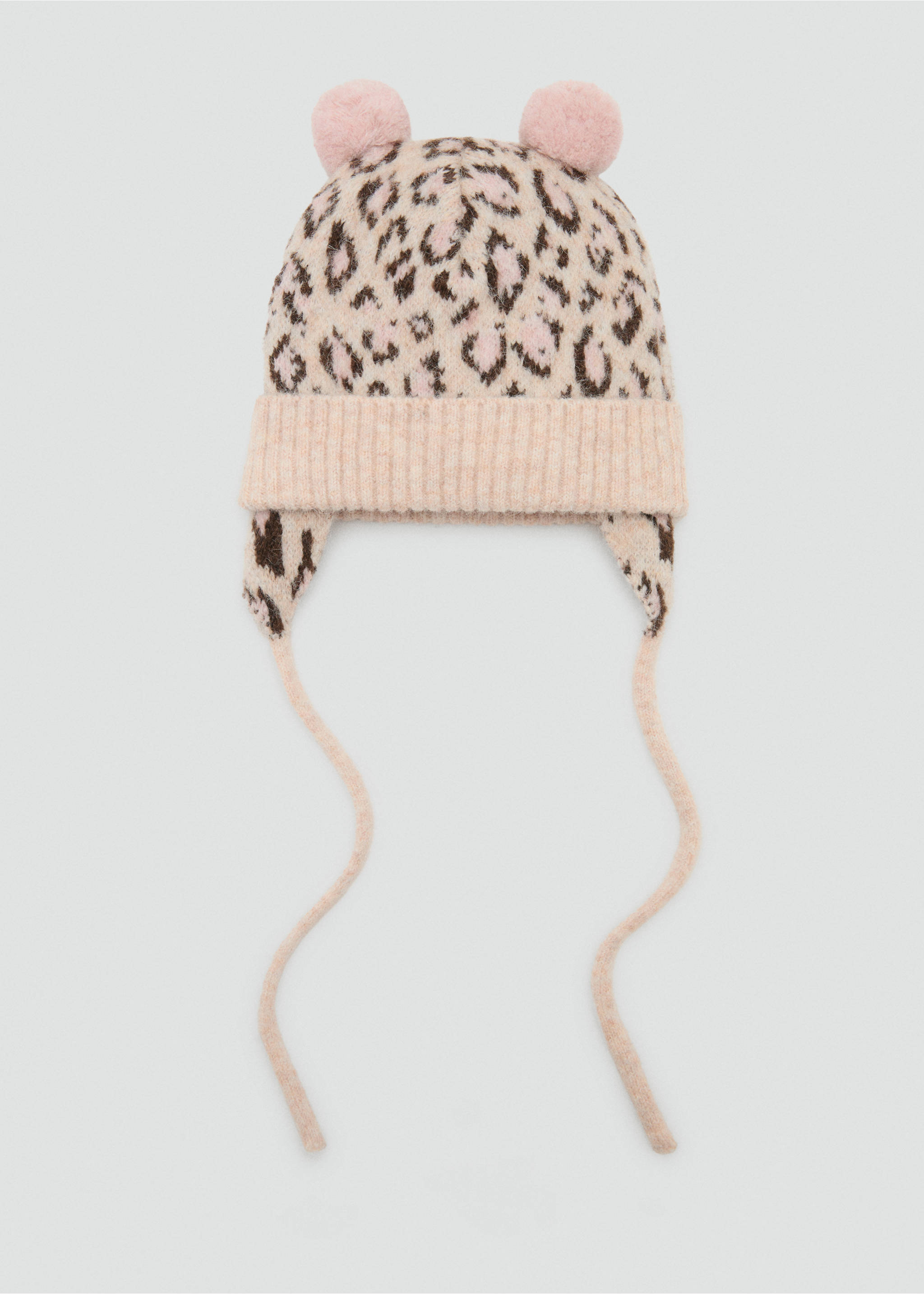 Leopard-print beanie with pom-poms - Article without model, Sand. Ref: 17036348-00.