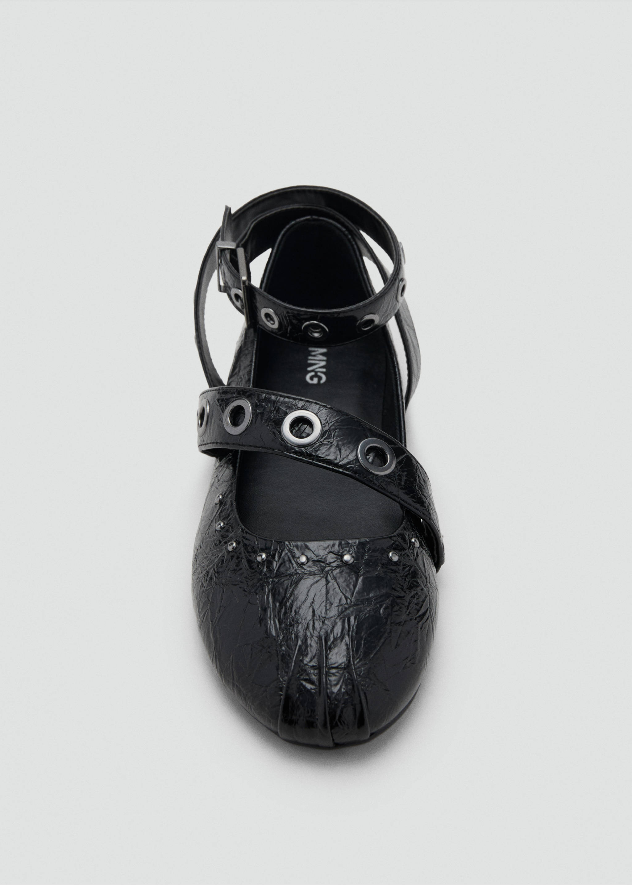 Ballet flats with studded straps - Details of the article 3, Black. Ref: 17036352-00.