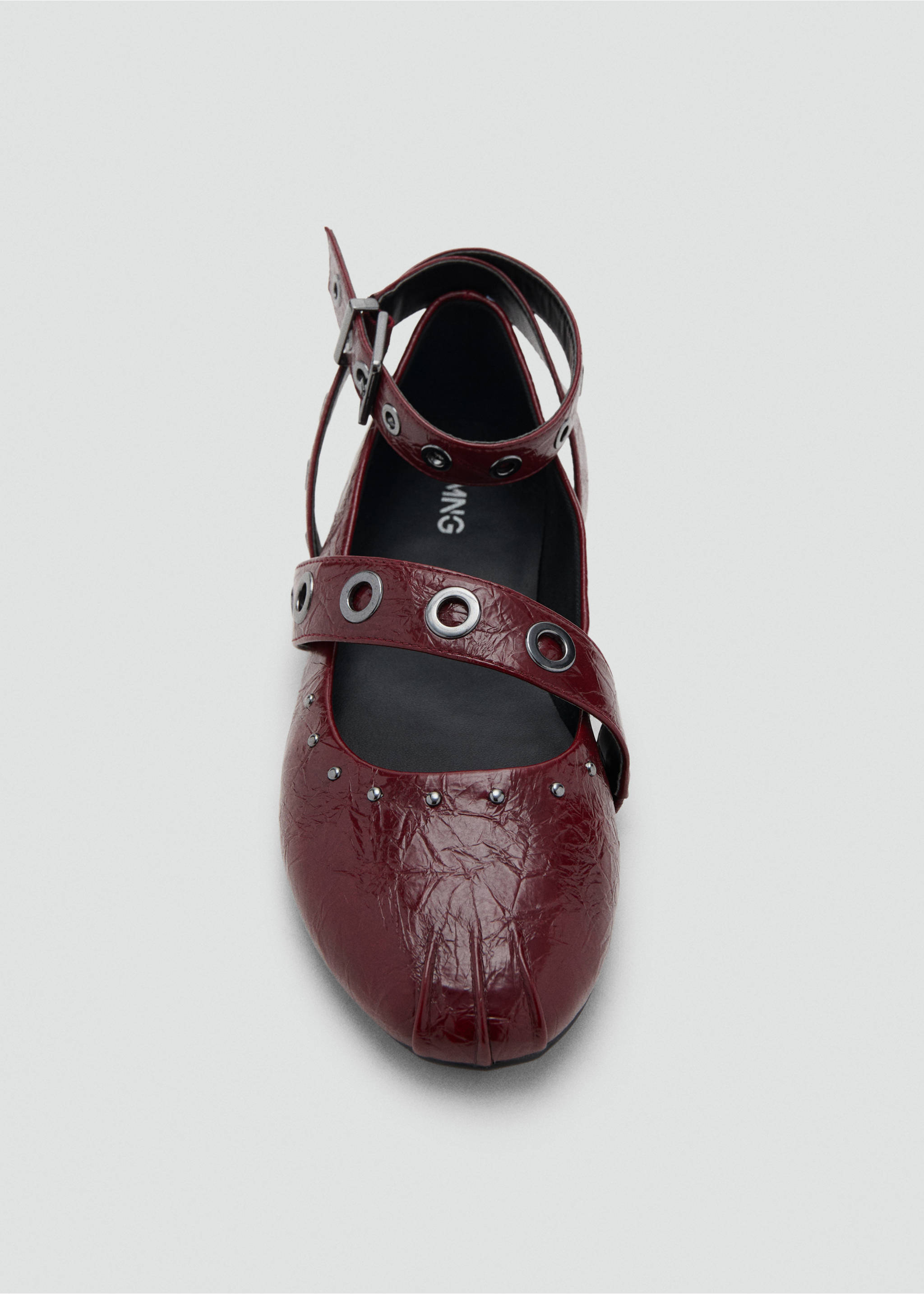 Ballet flats with studded straps - Details of the article 3, Burgundy. Ref: 17036353-00.