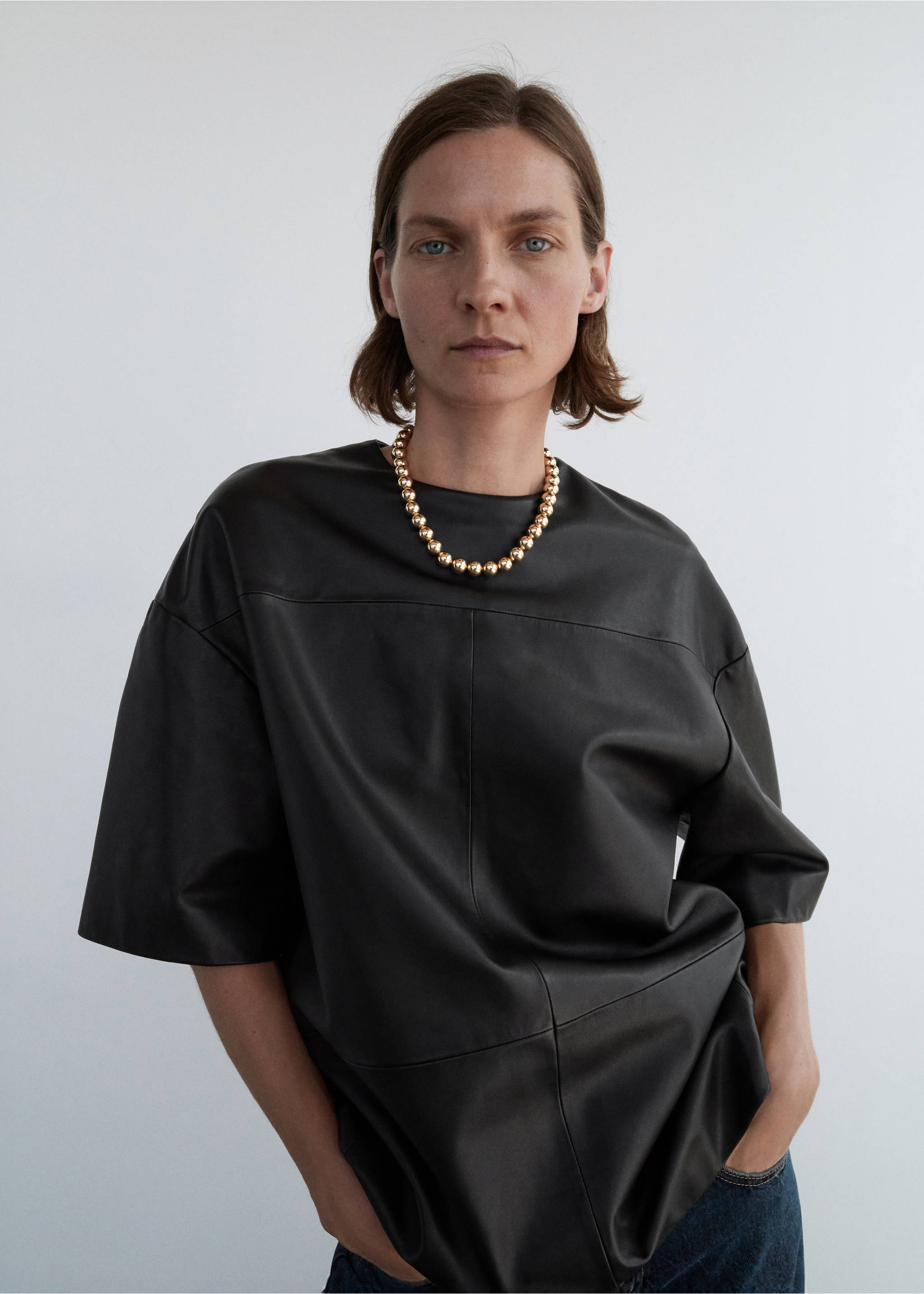 100% leather oversized t-shirt - Medium plane, Black. Ref: 17036358-00.