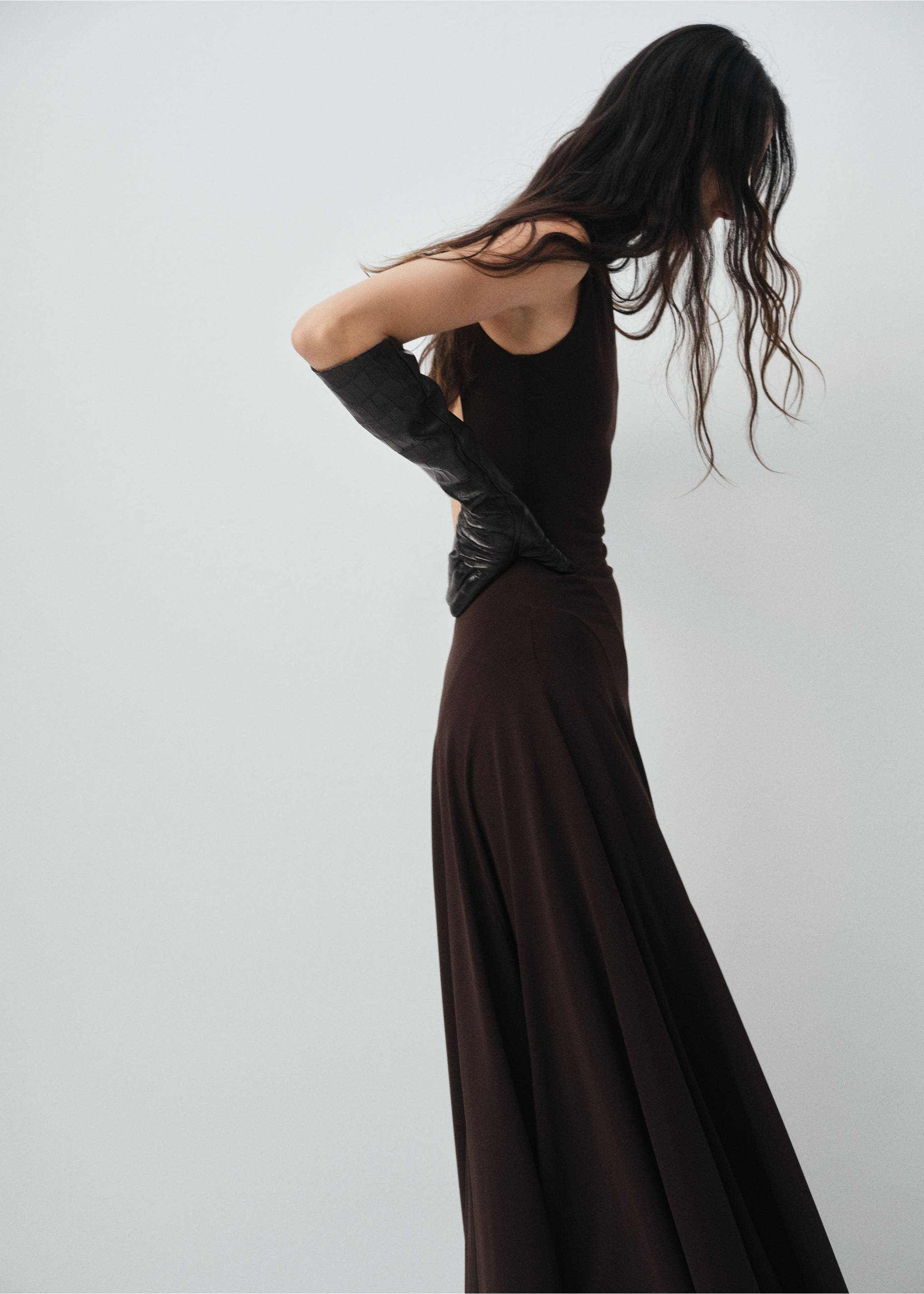 Godet dress with back opening - Medium plane, Brown. Ref: 17036359-00.
