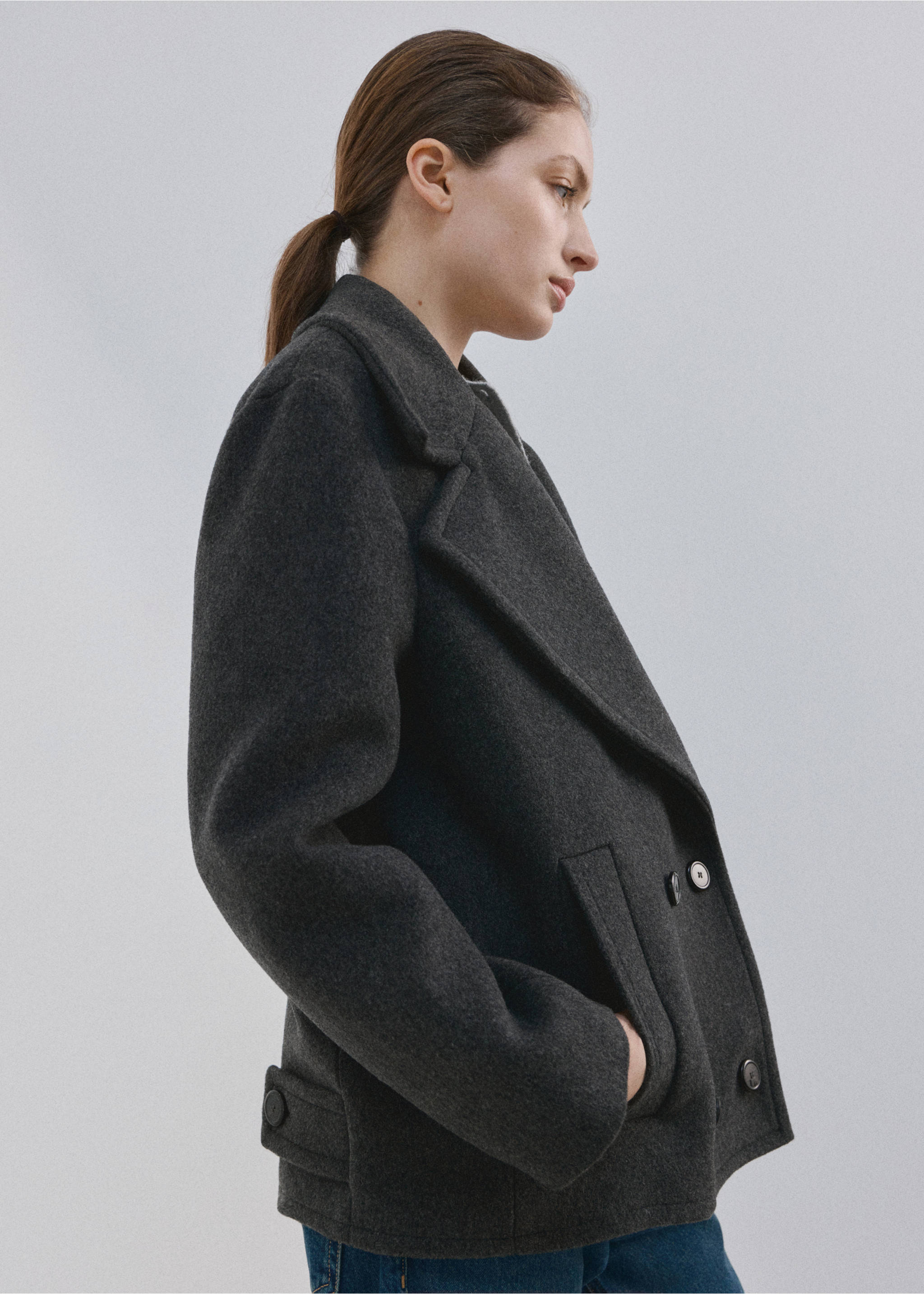 Double-breasted wool coat - Medium plane, Grey. Ref: 17036363-00.