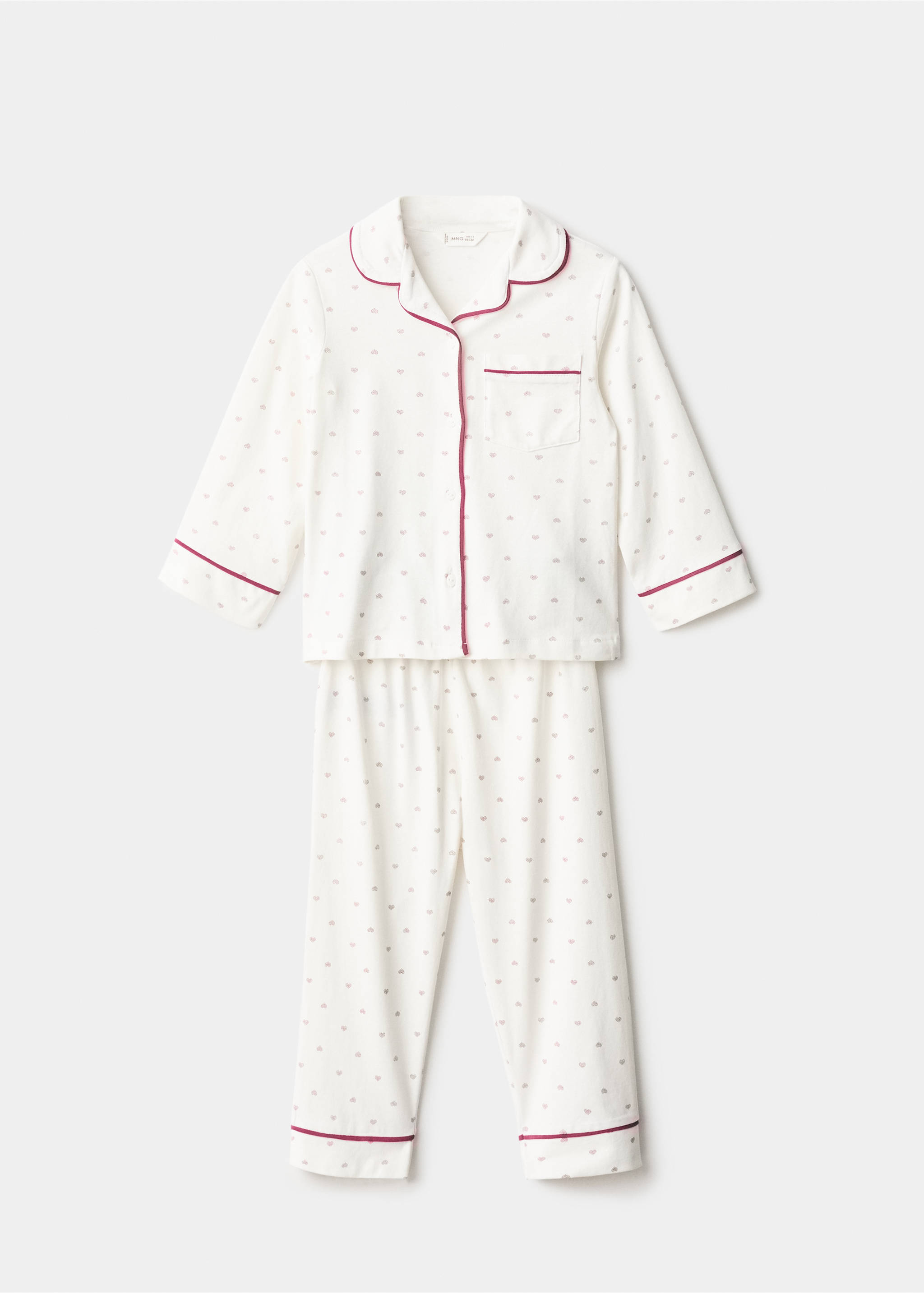 Langer Pyjama mit Herz-Motiv - Artikel ohne Model, Cremeweiß. Ref: 17037127-00.