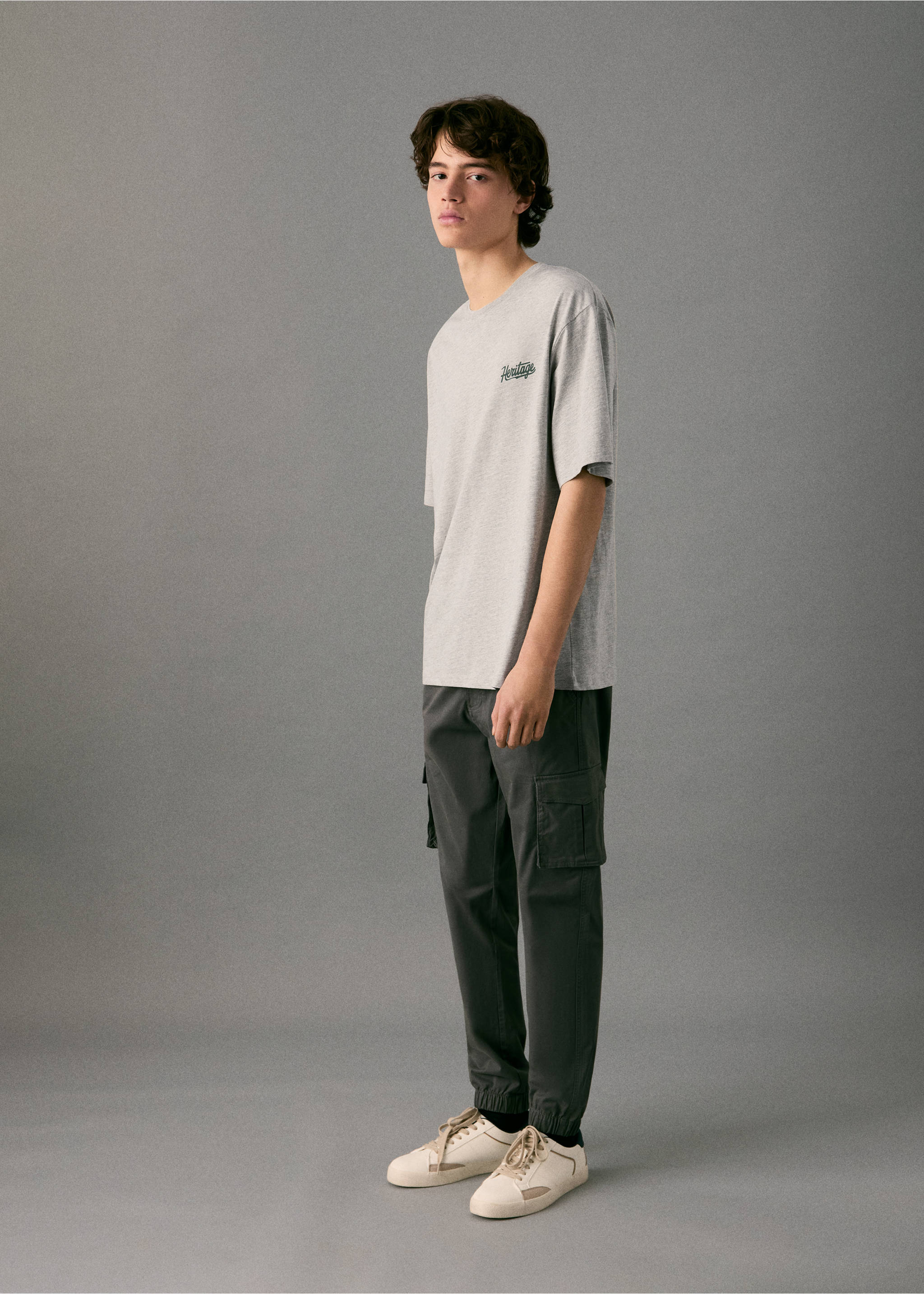 Printed cotton-blend T-shirt - General plane, Medium Heather Grey. Ref: 17037762-00.