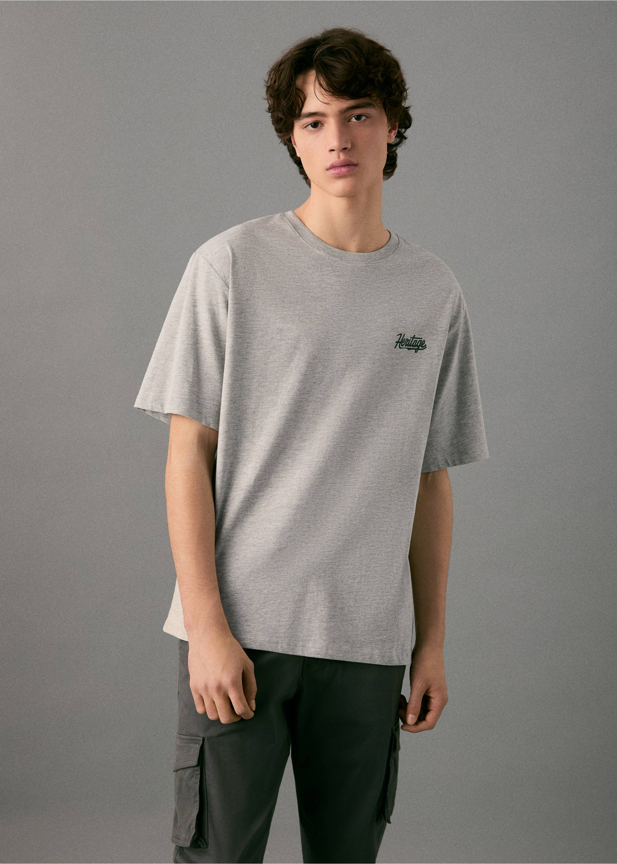 Printed cotton-blend T-shirt - Medium plane, Medium Heather Grey. Ref: 17037762-00.