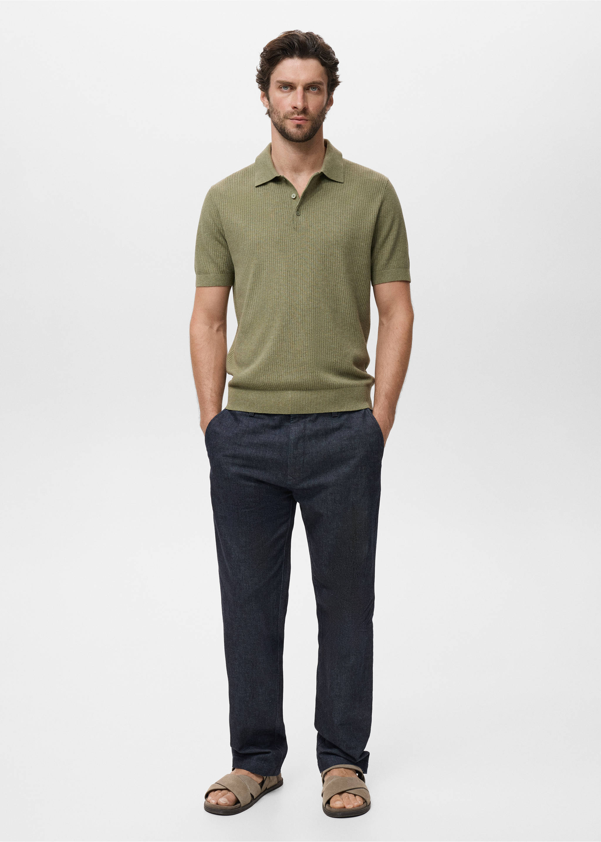 Ribbed knit polo shirt - General plane, Dark Green. Ref: 17037763-00.