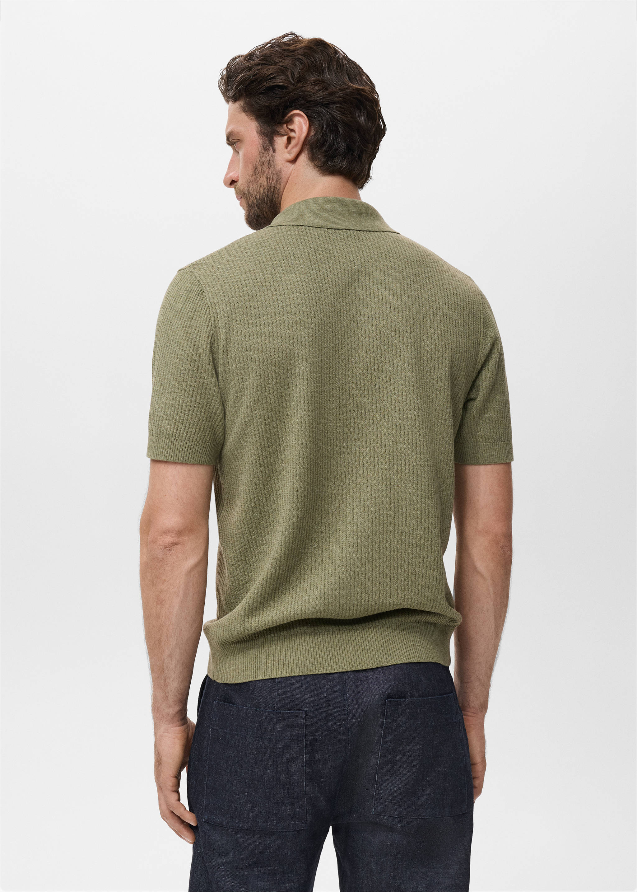 Ribbed knit polo shirt - Reverse of the article, Dark Green. Ref: 17037763-00.