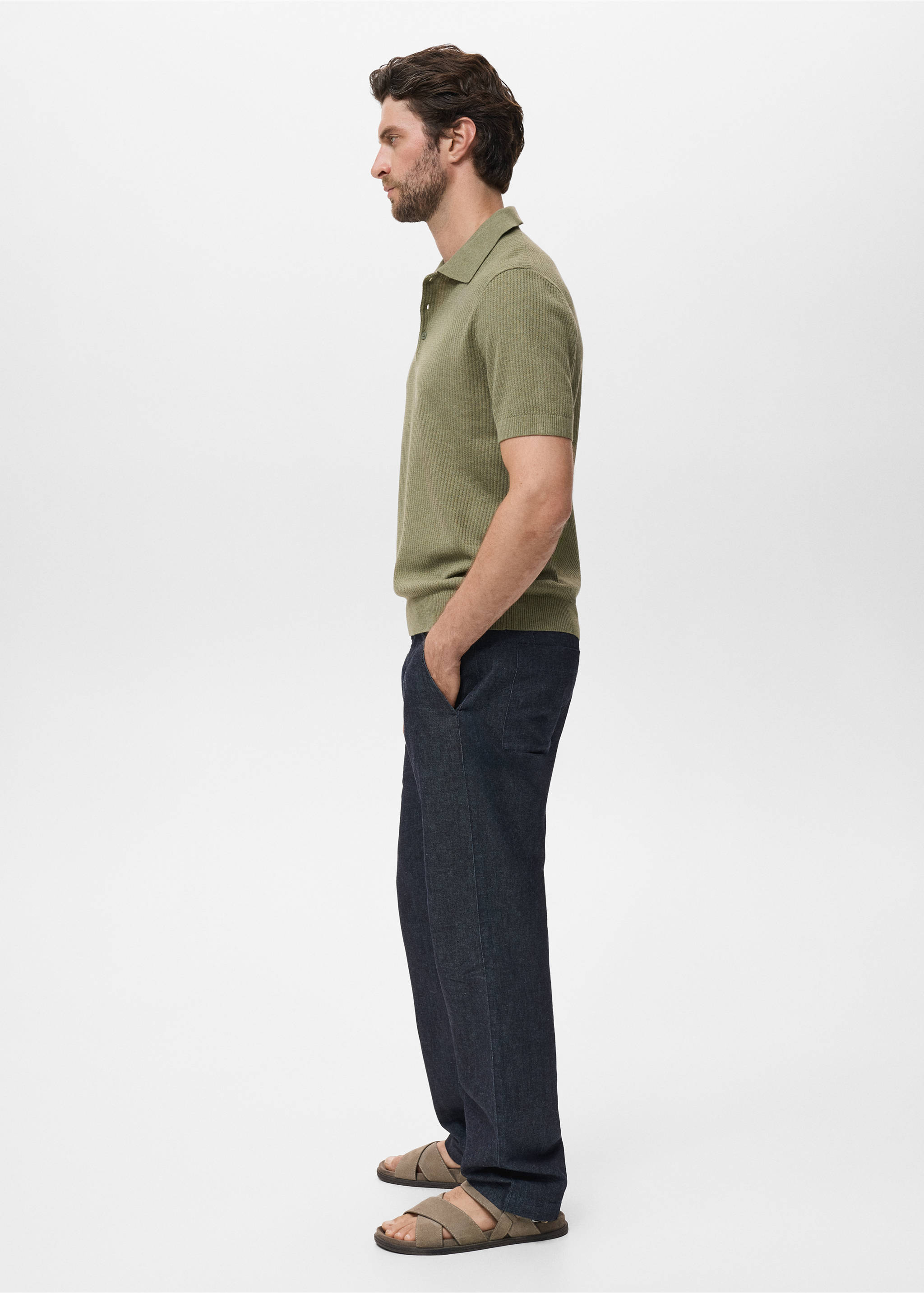 Ribbed knit polo shirt - Details of the article 2, Dark Green. Ref: 17037763-00.