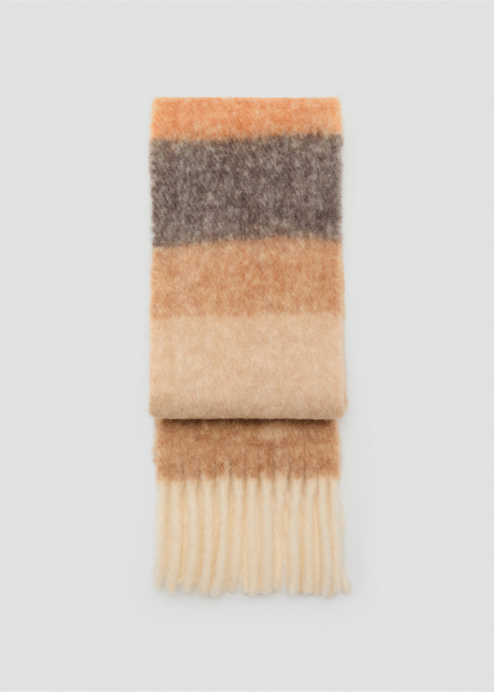 Striped scarf with tasselled ends - Article without model, Brown. Ref: 17037765-00.
