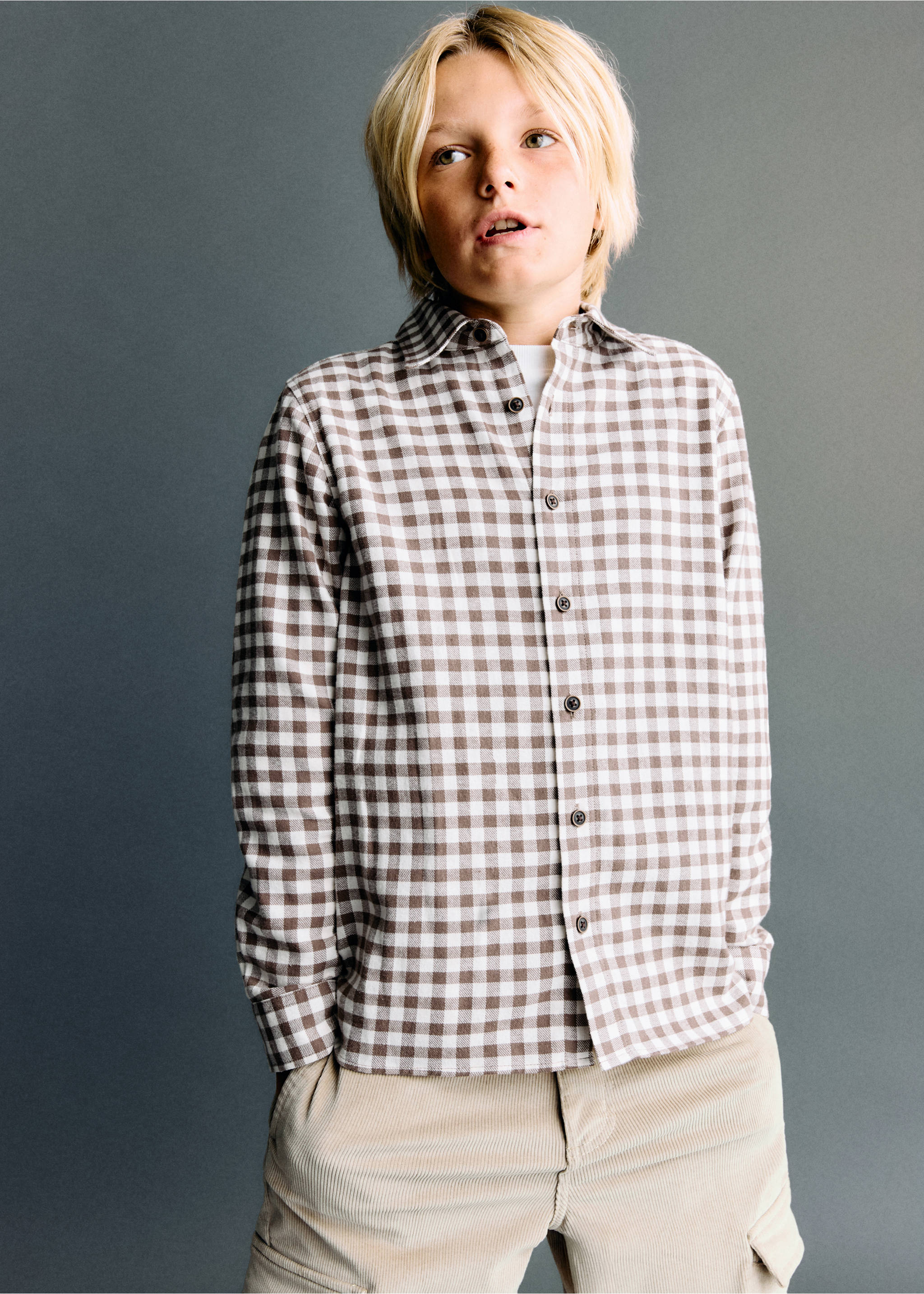 Checked print shirt - Medium plane, Brown. Ref: 17037768-00.