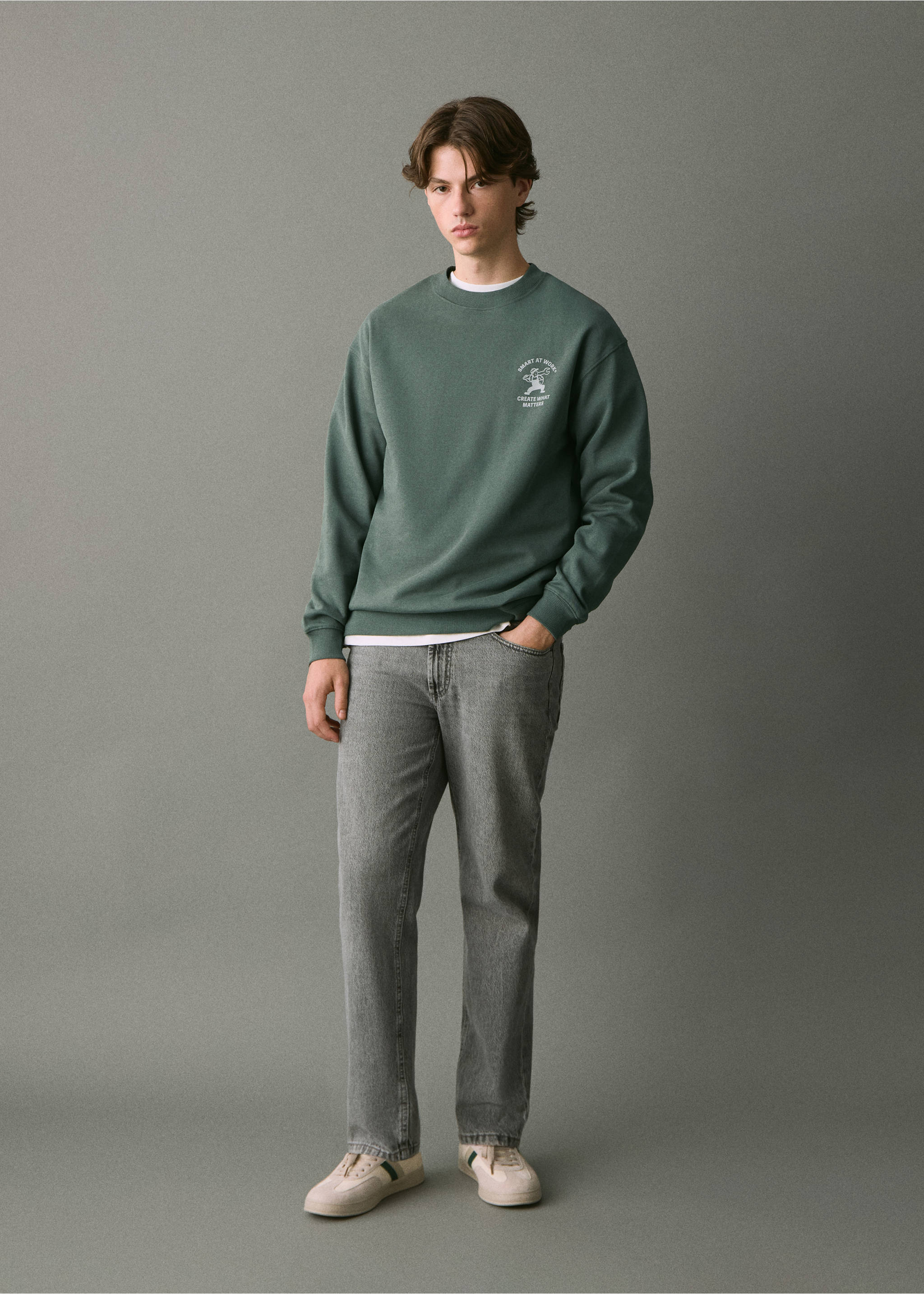 Gemustertes Baumwoll-Sweatshirt - Allgemeine Ansicht, Grün. Ref: 17037776-00.
