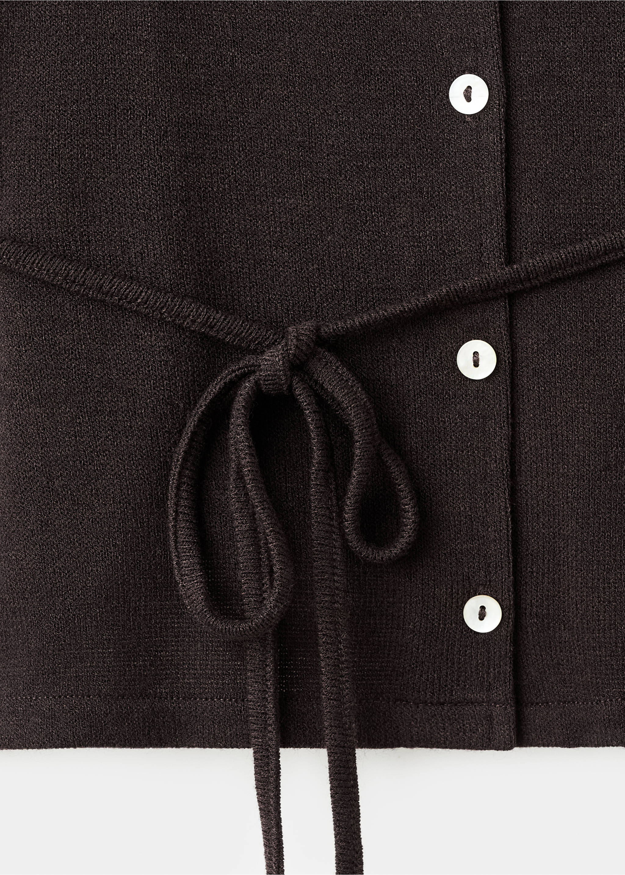 Knitted cardigan with bow - Details of the article 0, Brown. Ref: 17037802-00.