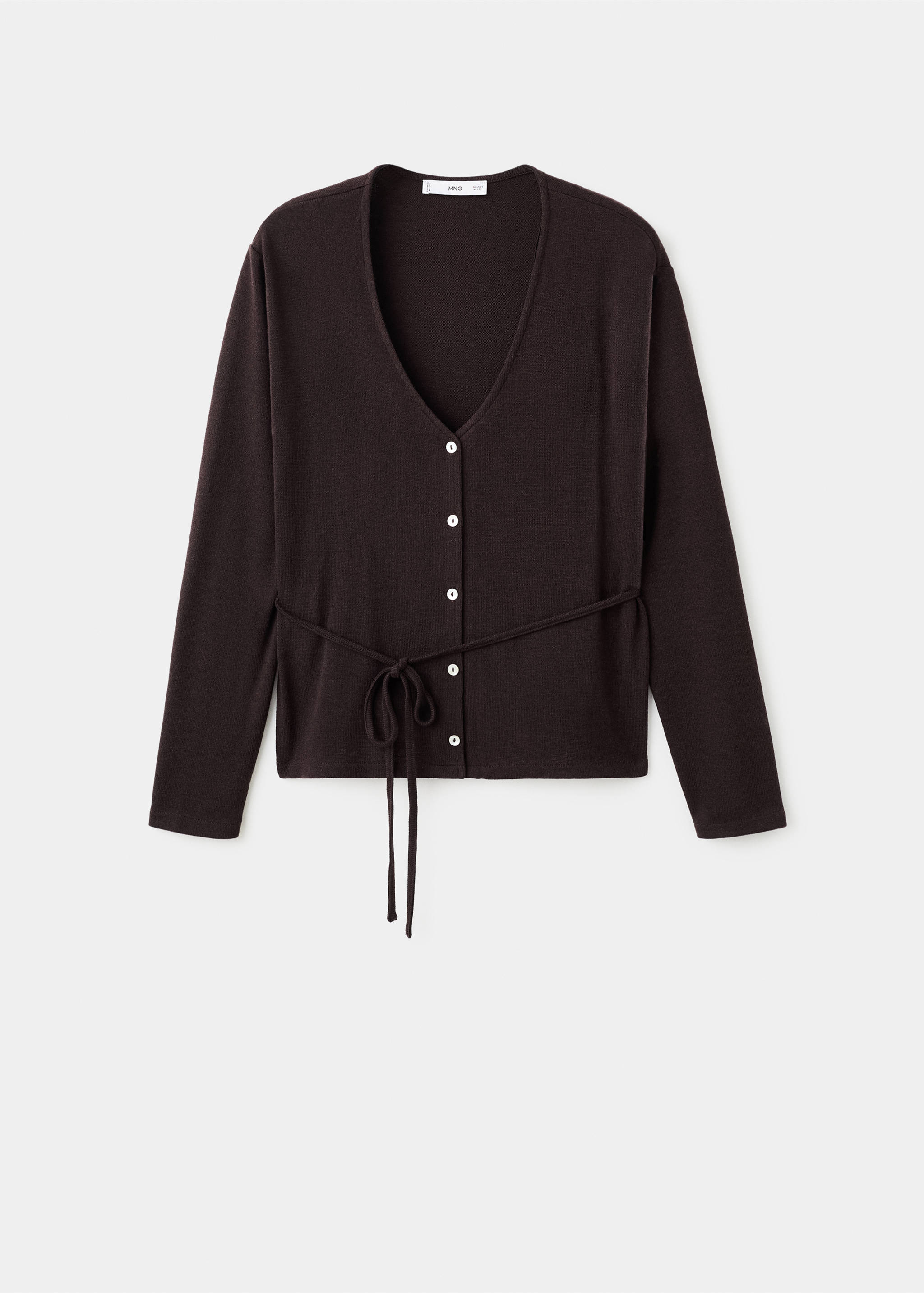 Knitted cardigan with bow - Article without model, Brown. Ref: 17037802-00.