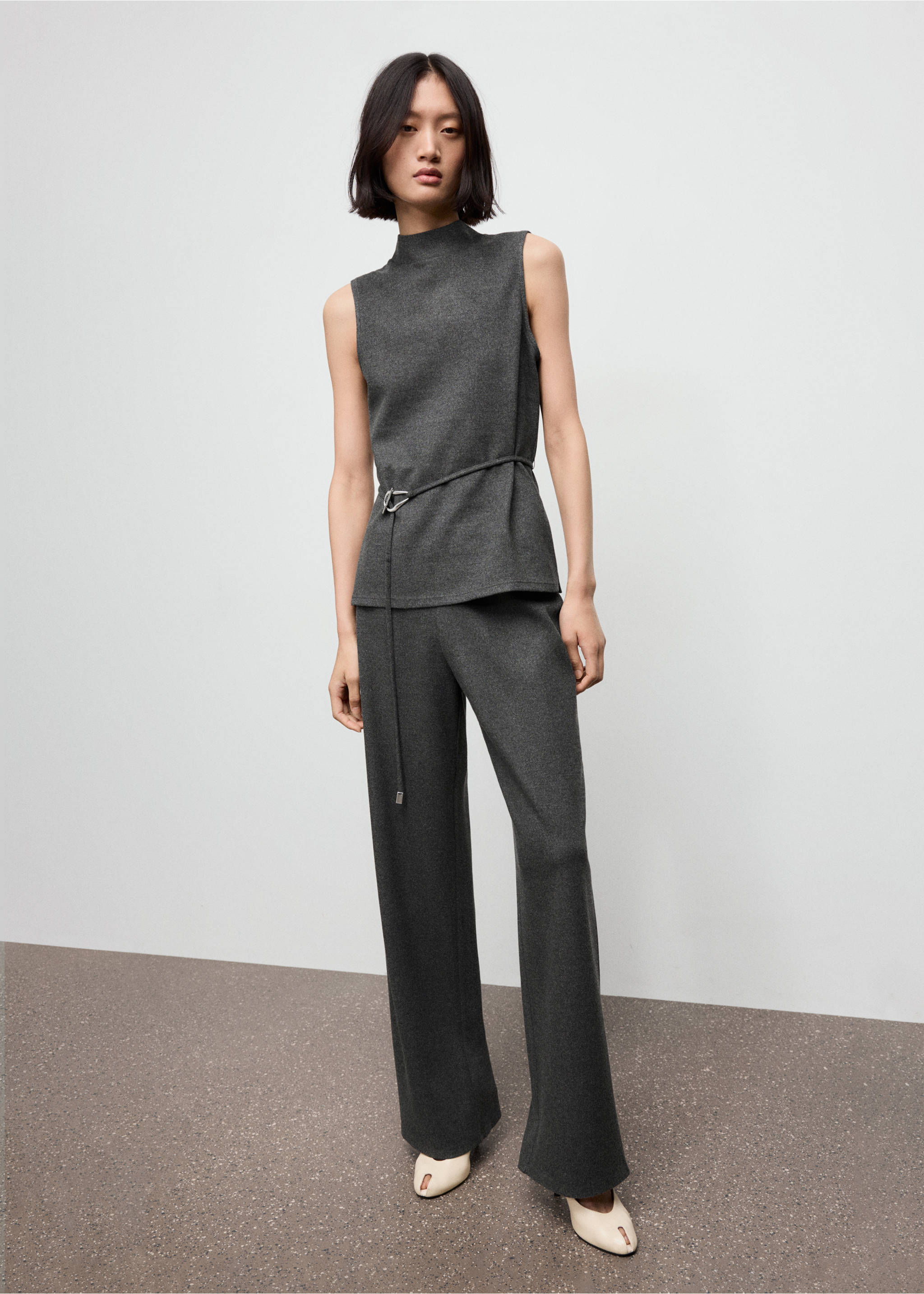 Turtleneck top with belt - General plane, Medium Heather Grey. Ref: 17037803-00.
