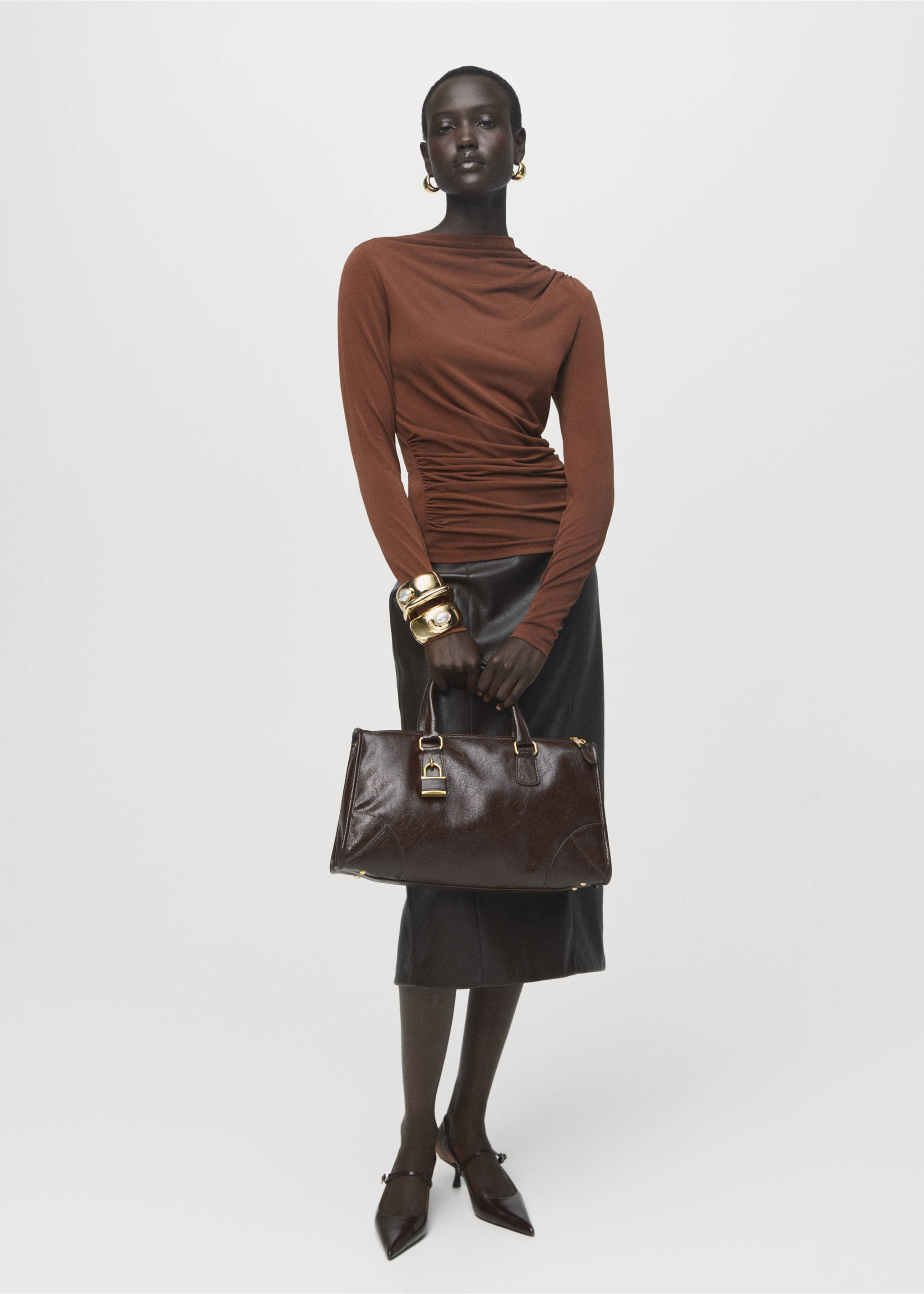 Draped fitted t-shirt - General plane, Brown. Ref: 17037818-00.