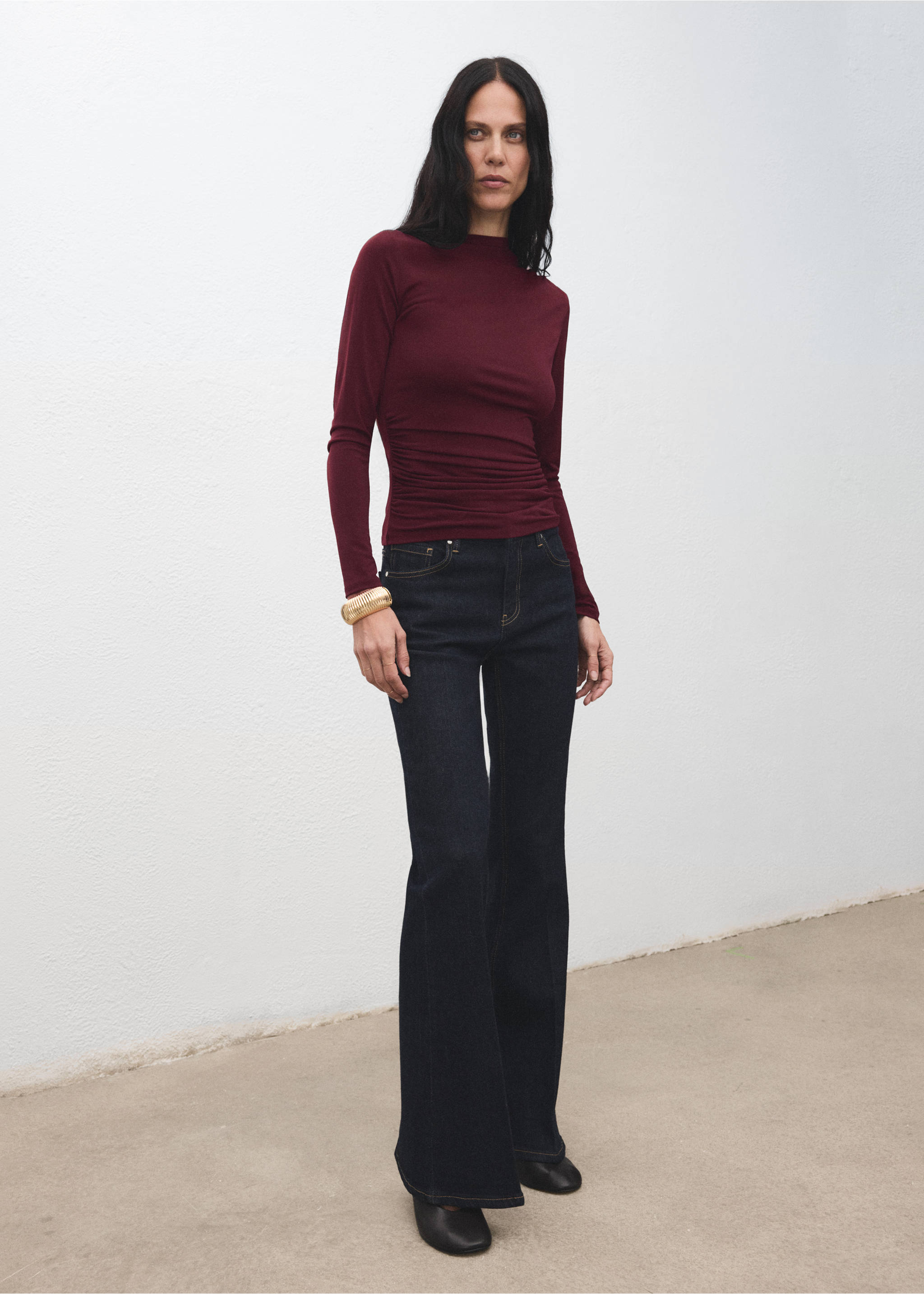 Draped fitted t-shirt - General plane, Burgundy. Ref: 17037818-00.