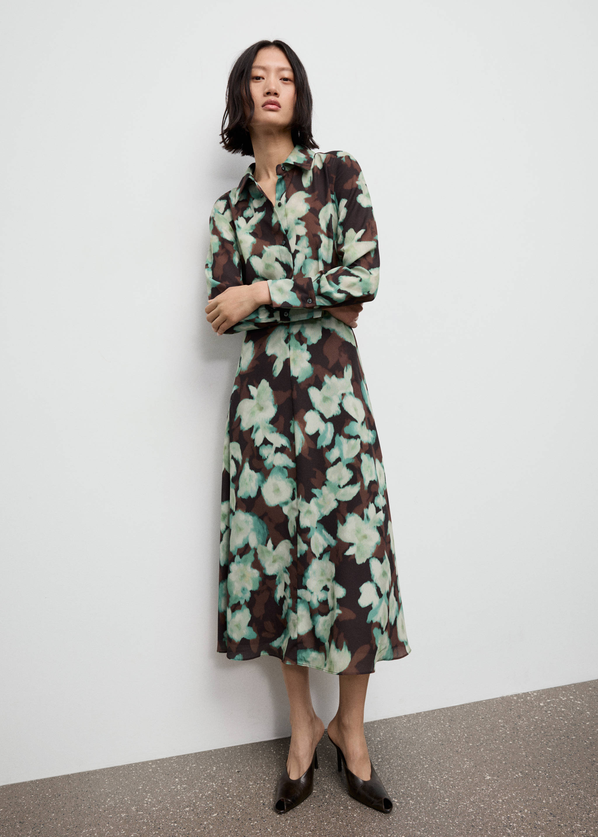 printed shirt dress mango Womens Dresses Mango Buttoned Printed Dress Bosco Black Floral Printed  Shirt Dress By Mango Look Again