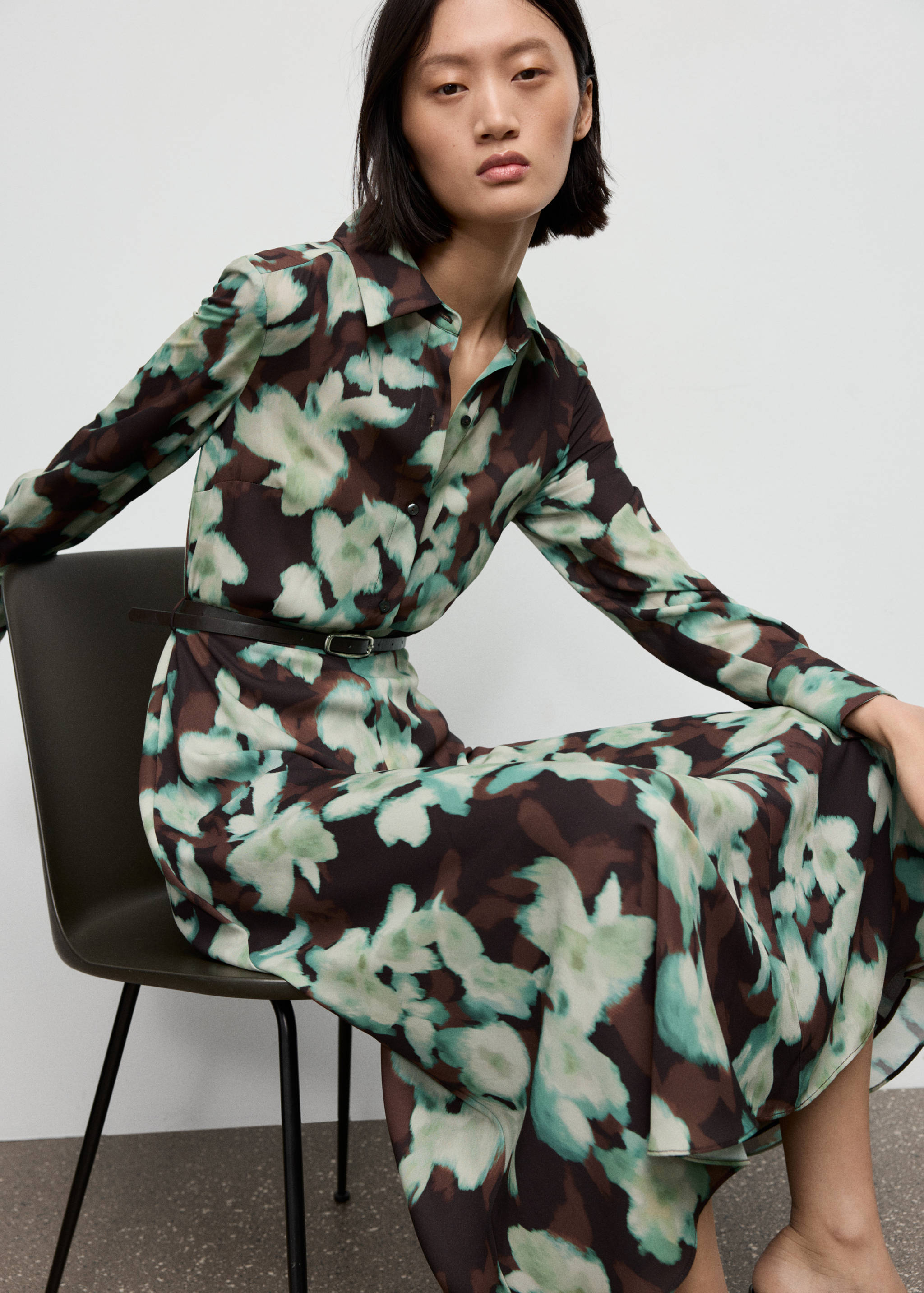 printed shirt dress mango Printed shirt dress with belt