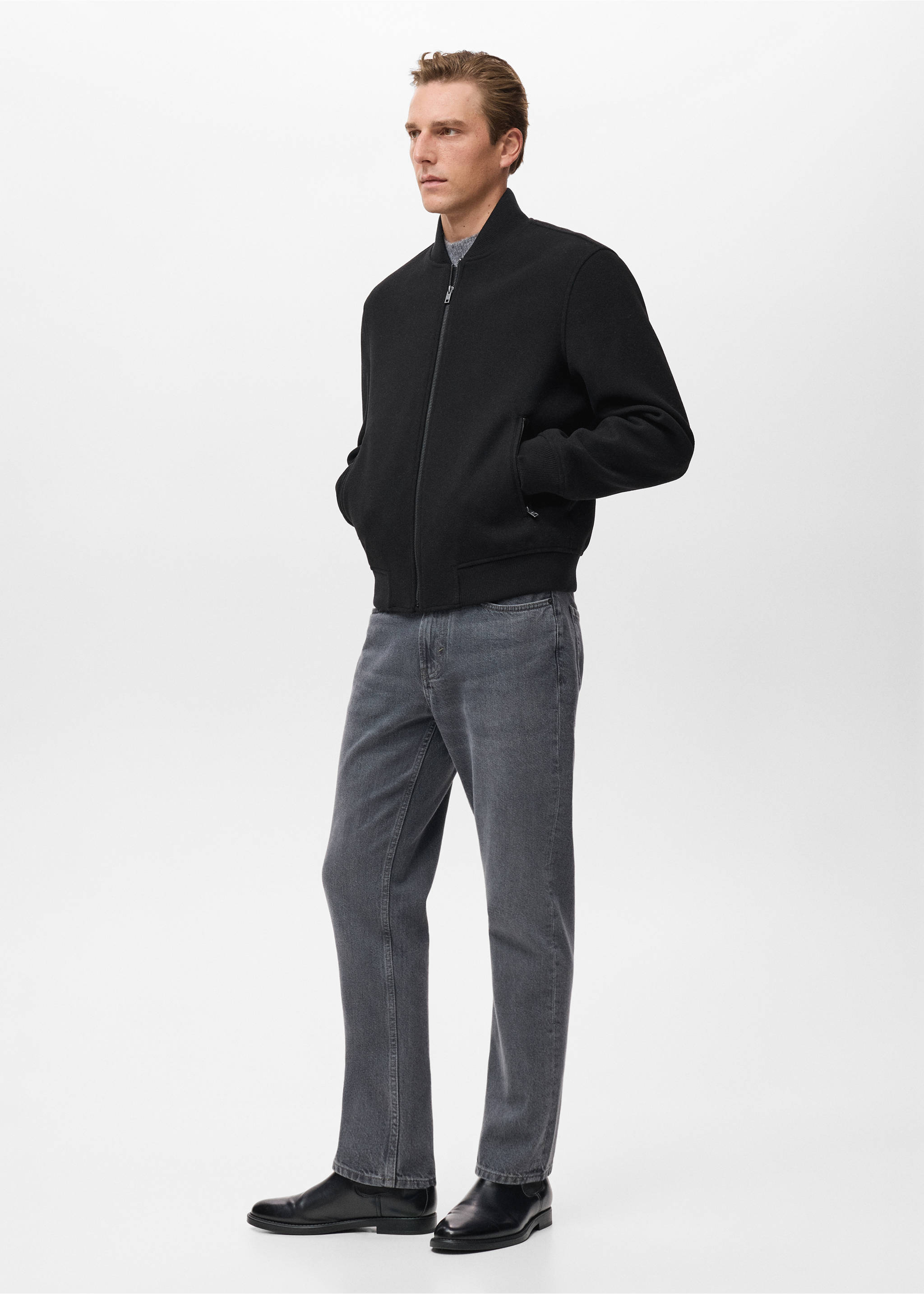 Bomber jacket with zip - Details of the article 2, Black. Ref: 17037889-00.