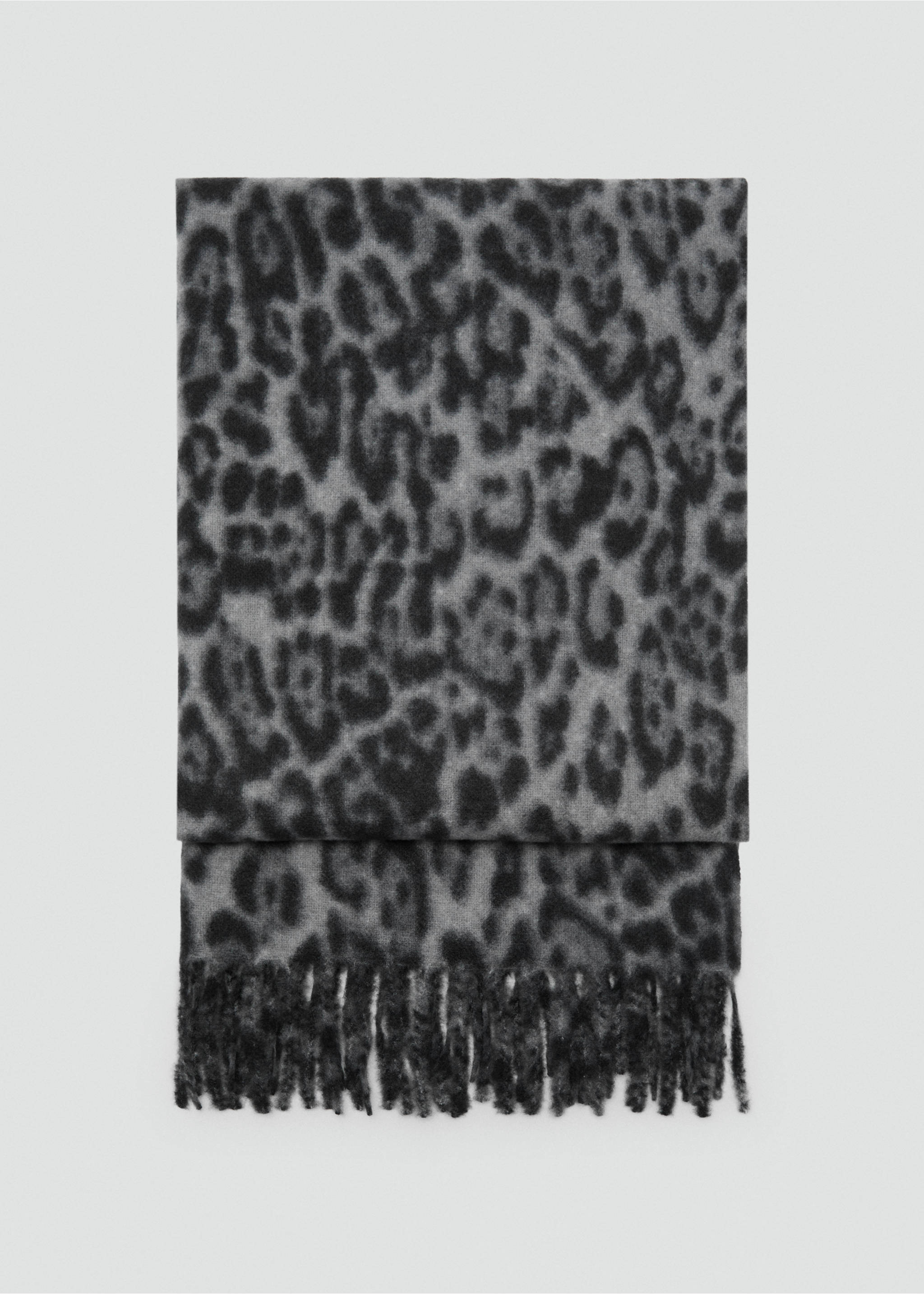 Leopard scarf with fringes - Article without model, Medium Heather Grey. Ref: 17037894-00.