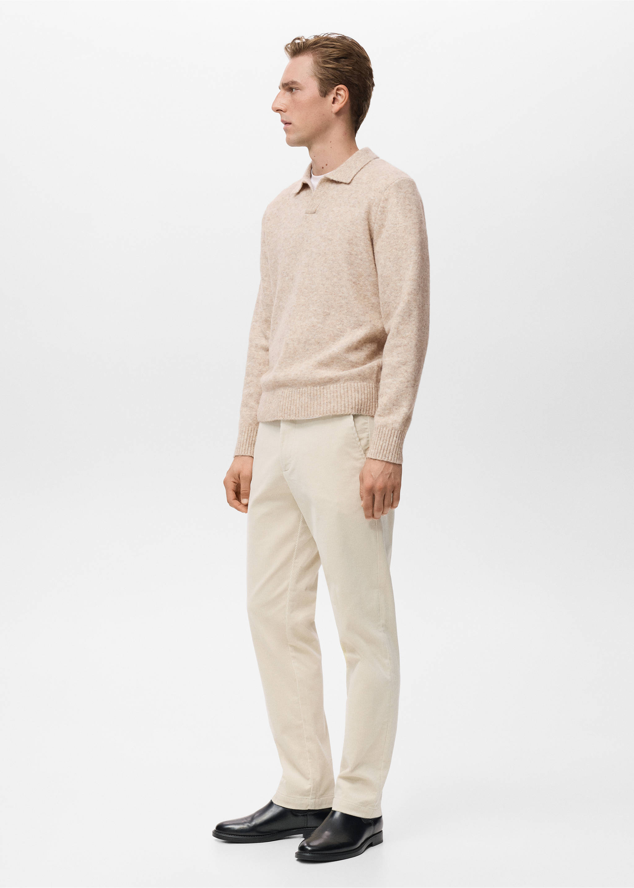 Polo-Stricksweatshirt aus Wollgemisch - Detail des Artikels 2, Sandfarben. Ref: 17037897-00.