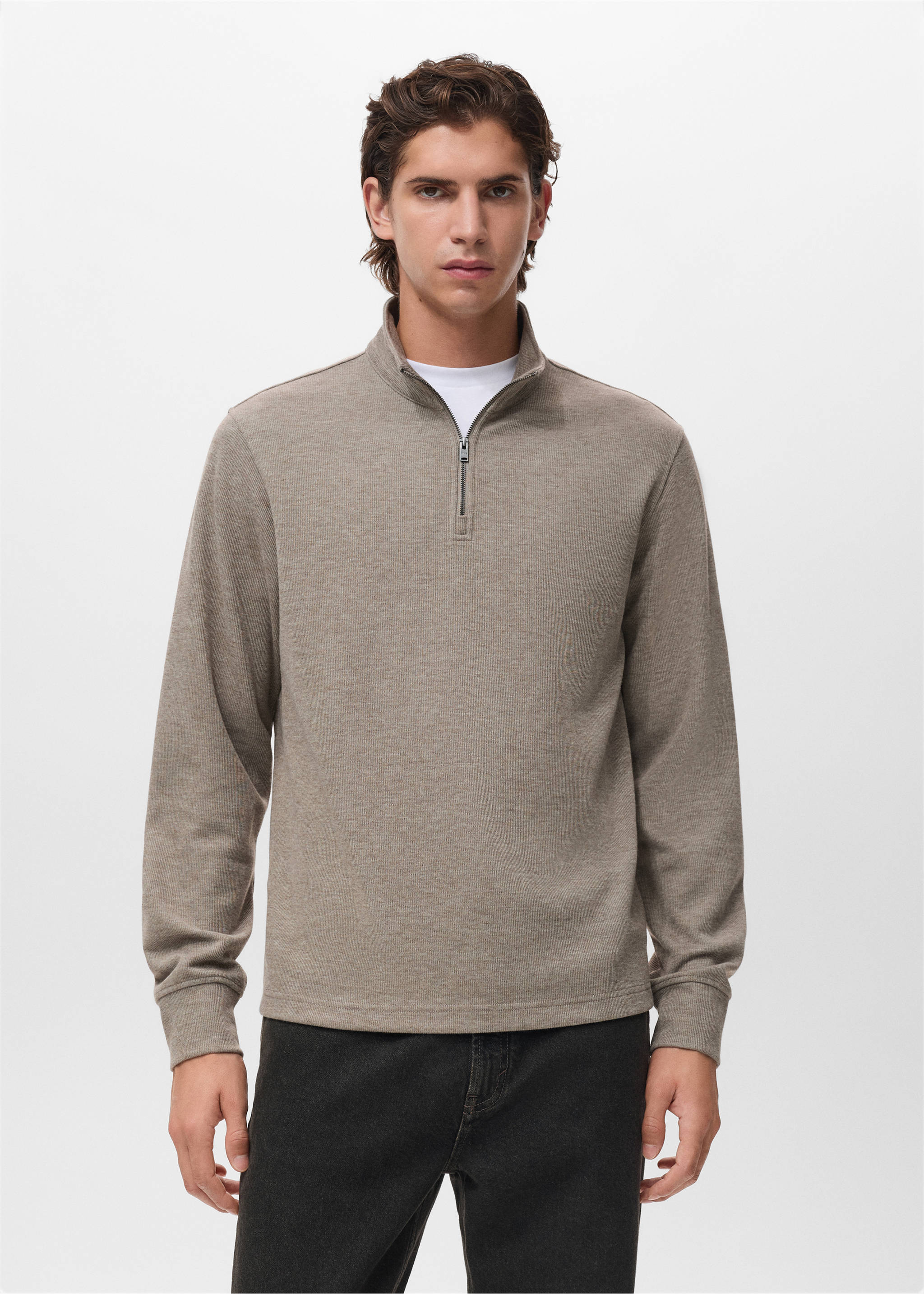 Regular-fit zip-up hoodie - Medium plane, Sand. Ref: 17037898-00.