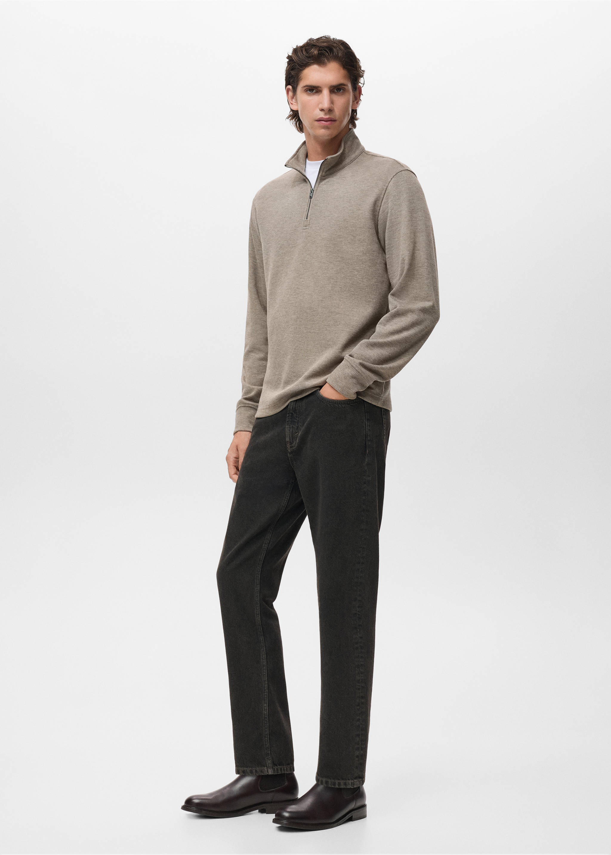 Regular-fit zip-up hoodie - Details of the article 2, Sand. Ref: 17037898-00.