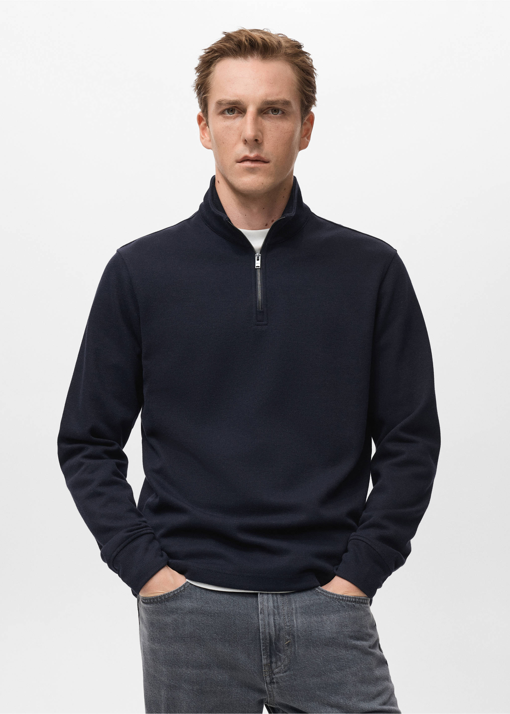 Regular-fit zip-up hoodie - Medium plane, Navy. Ref: 17037898-00.