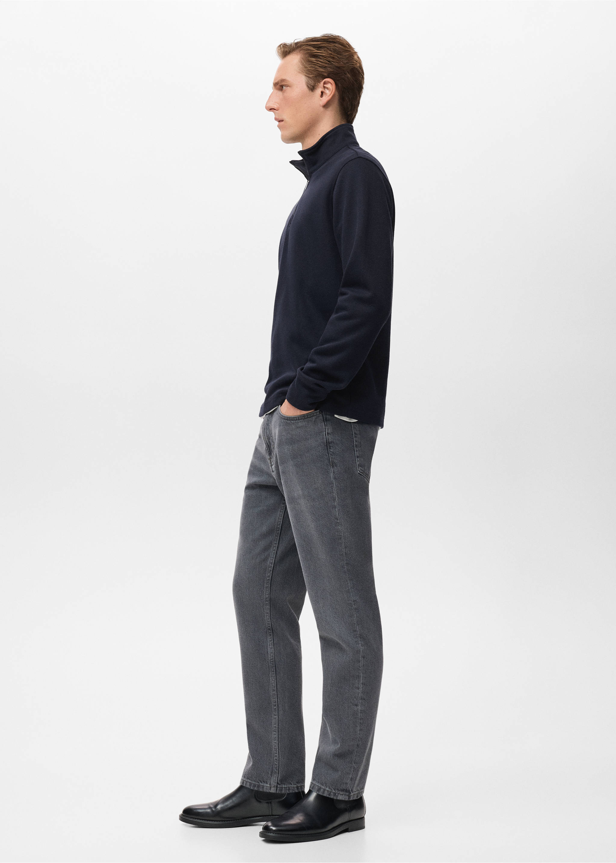 Regular-fit zip-up hoodie - Details of the article 2, Navy. Ref: 17037898-00.