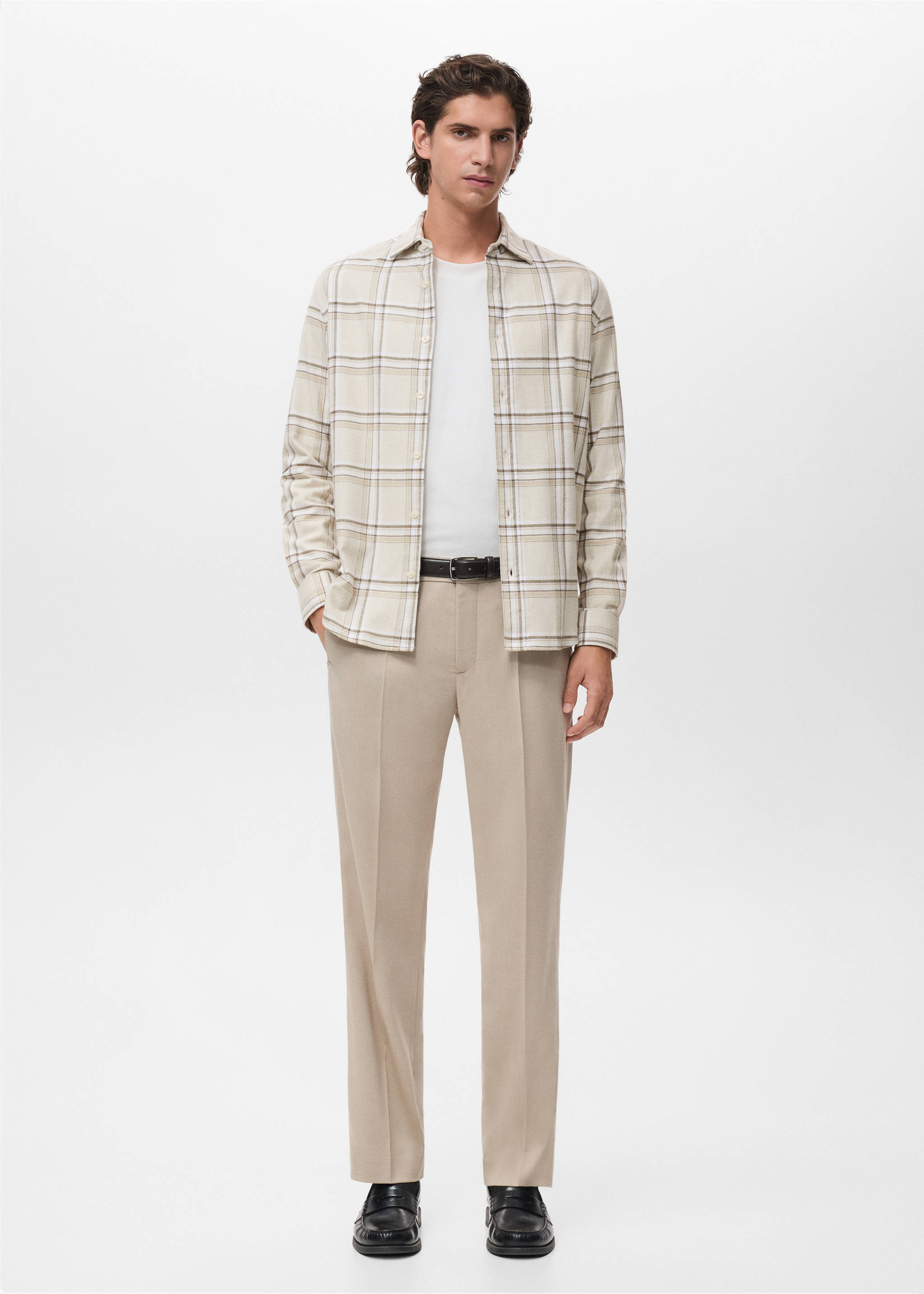 100% cotton flannel checkered shirt - General plane, Ecru. Ref: 17037900-00.