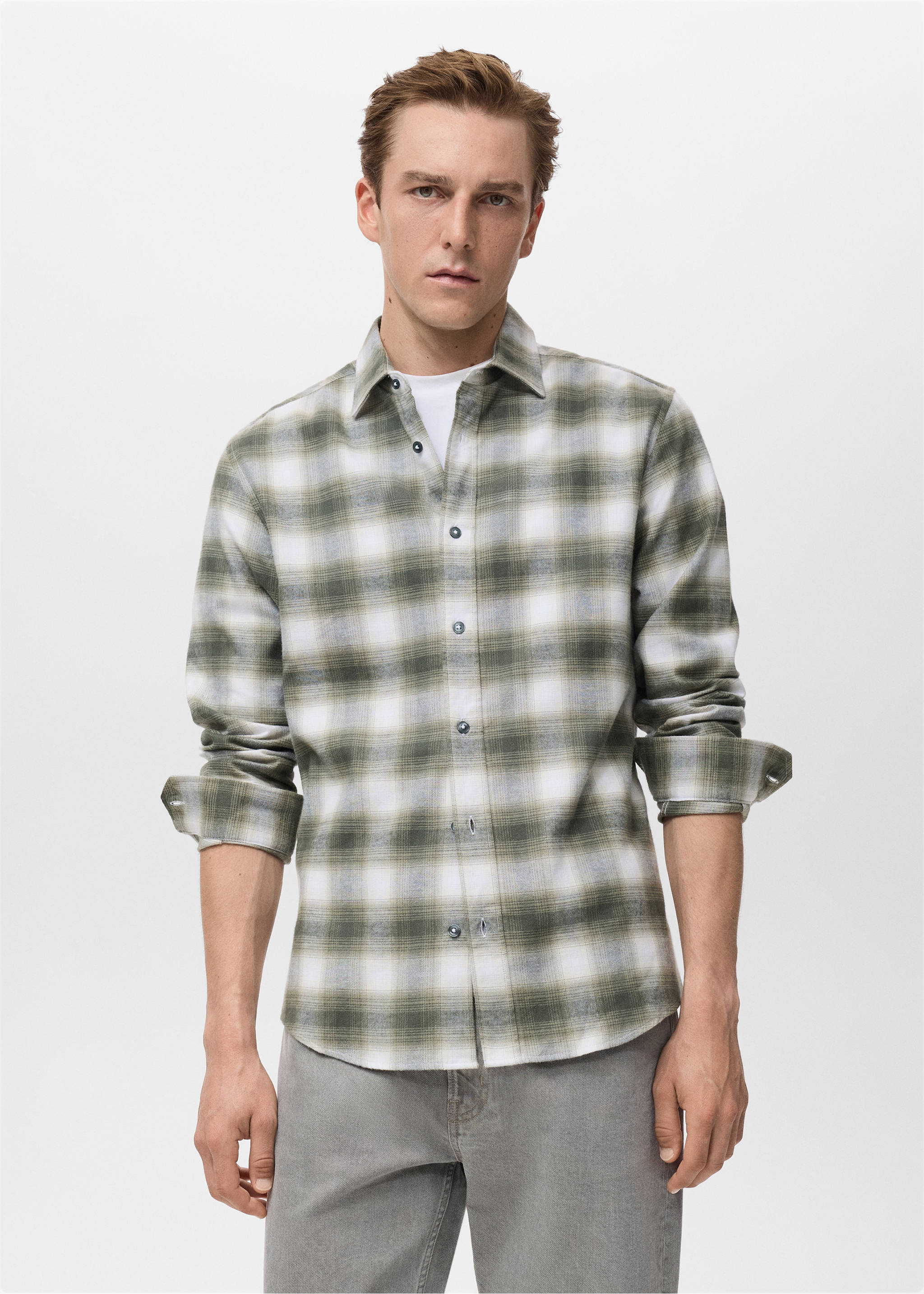 100% cotton flannel checkered shirt - Medium plane, Dark Green. Ref: 17037900-00.