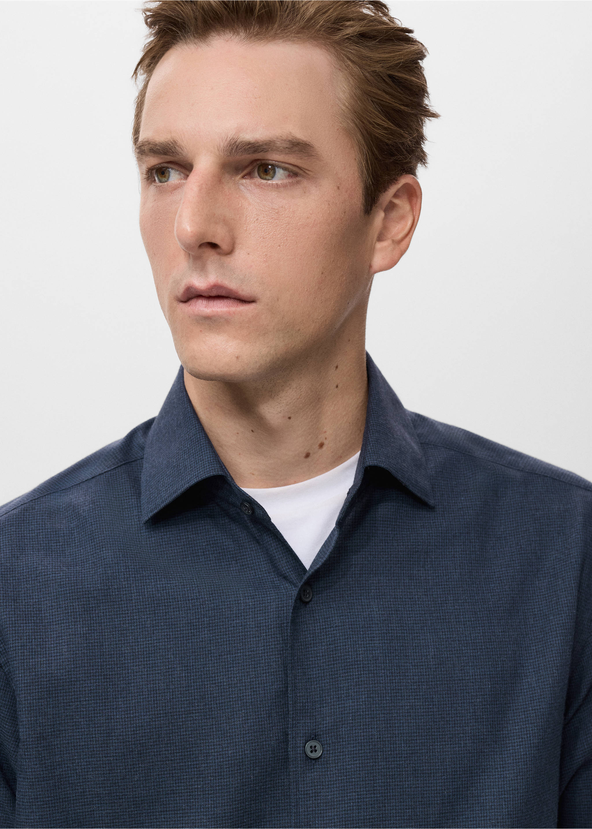 100% cotton flannel regular-fit shirt - Details of the article 1, Navy. Ref: 17037908-00.