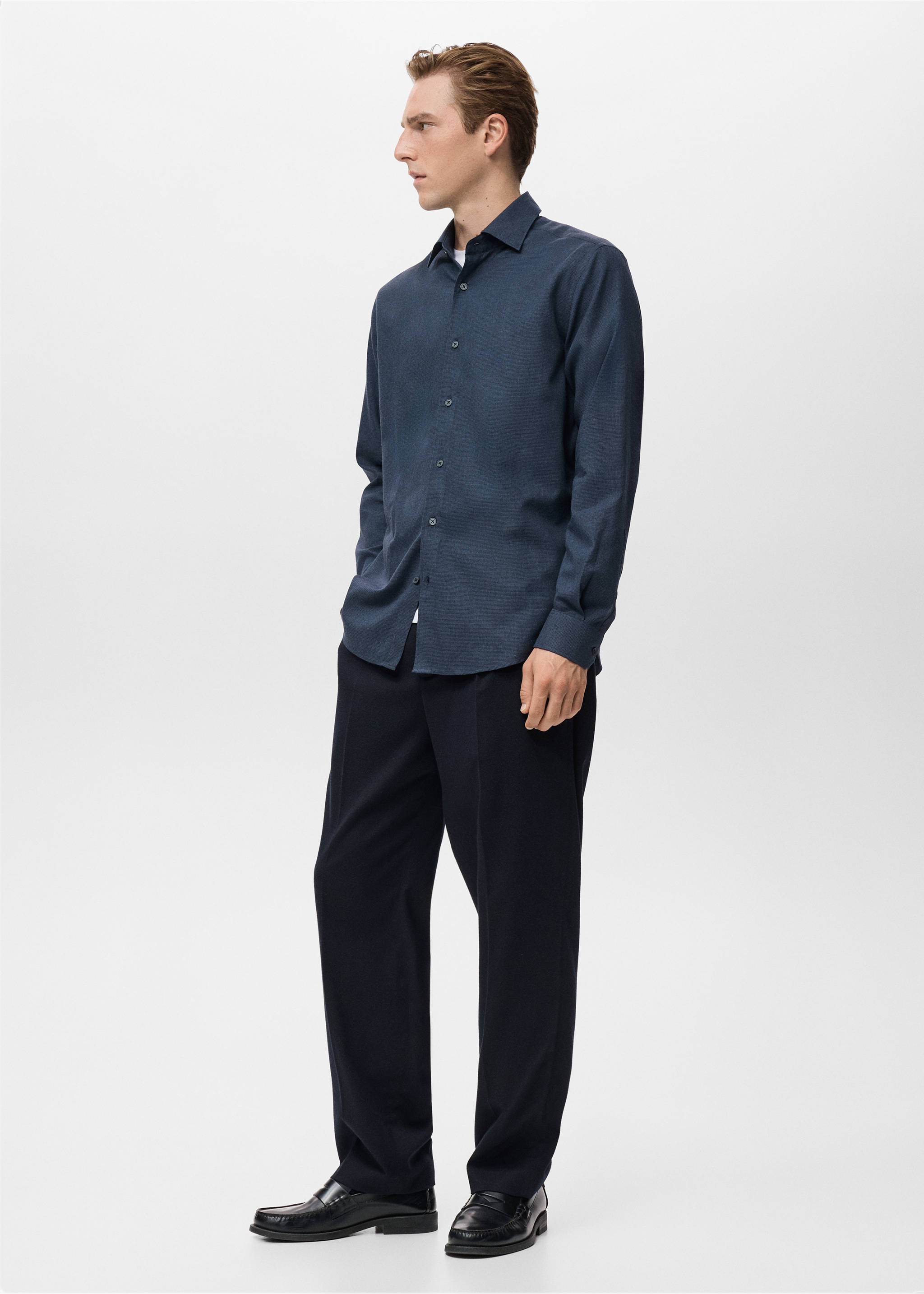 100% cotton flannel regular-fit shirt - Details of the article 2, Navy. Ref: 17037908-00.