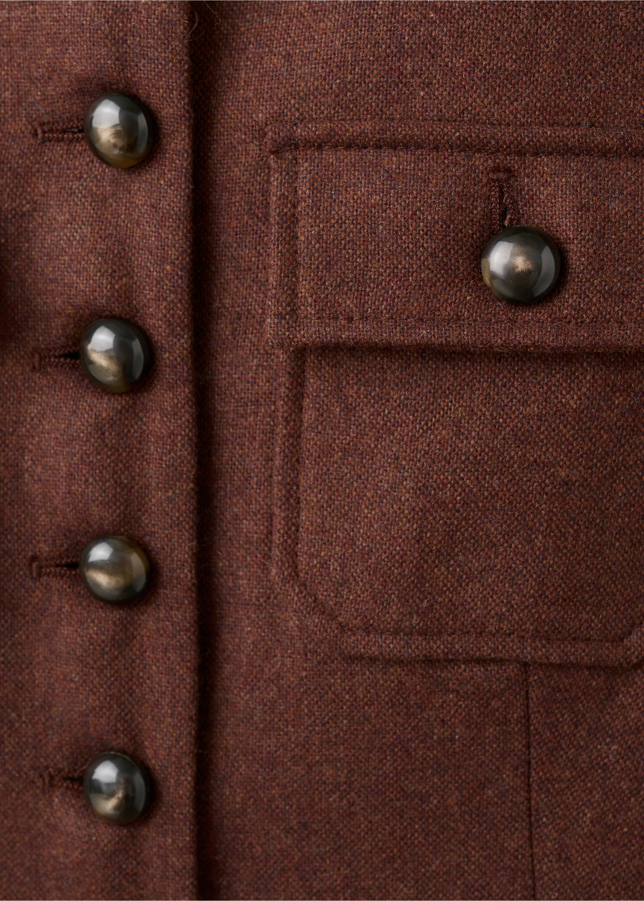 Wool jacket with band collar and pockets - Details of the article 0, Tobacco Brown. Ref: 17037912-00.