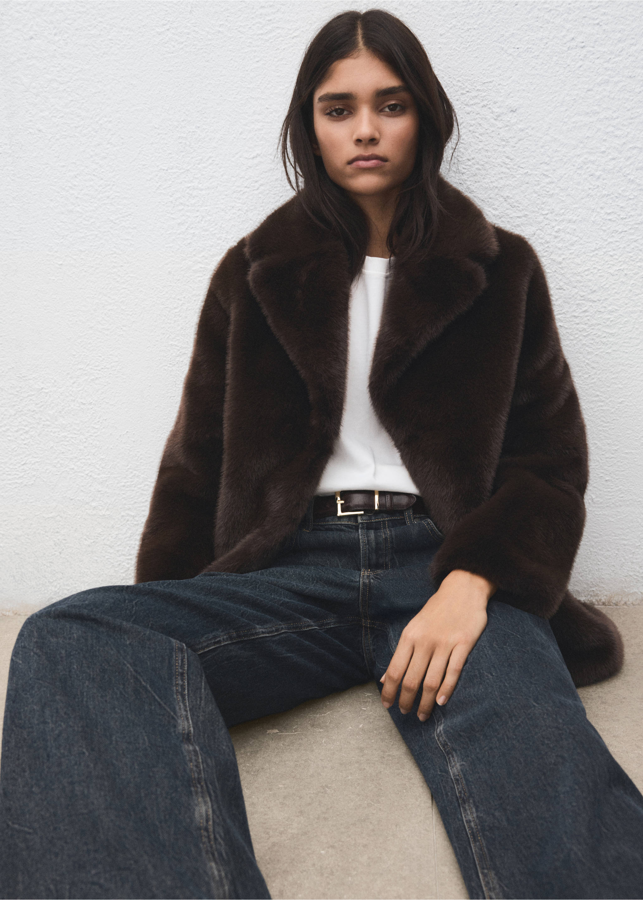 Faux-fur coat with lapels - Details of the article 2, Beige. Ref: 17038269-00.