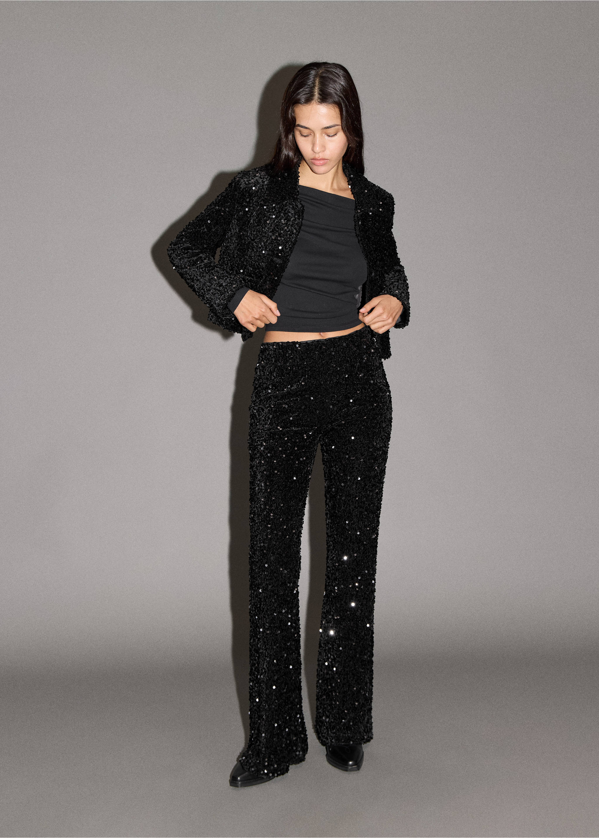 Sequin flared trousers - General plane, Black. Ref: 17038274-00.