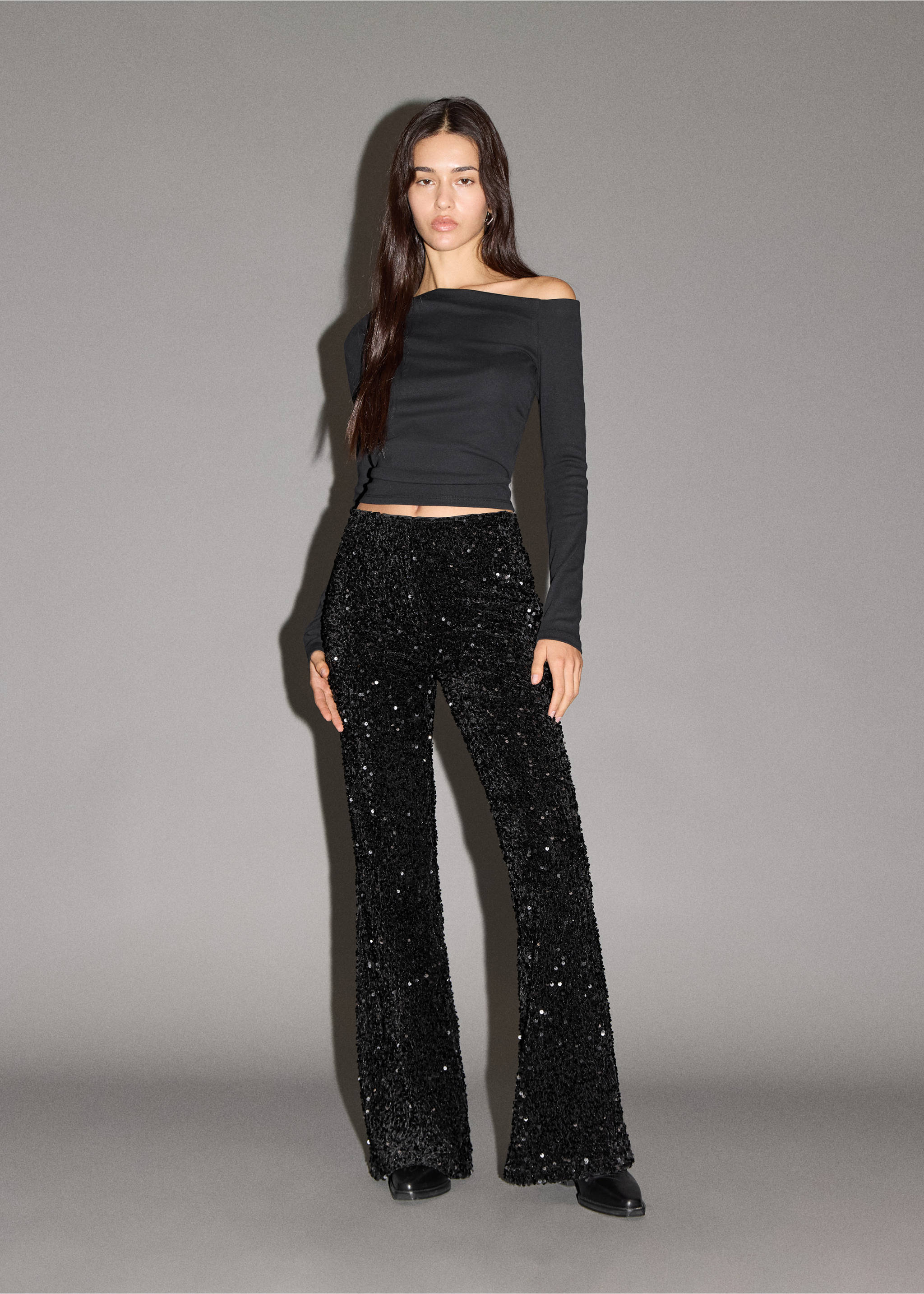 Sequin flared trousers - Medium plane, Black. Ref: 17038274-00.