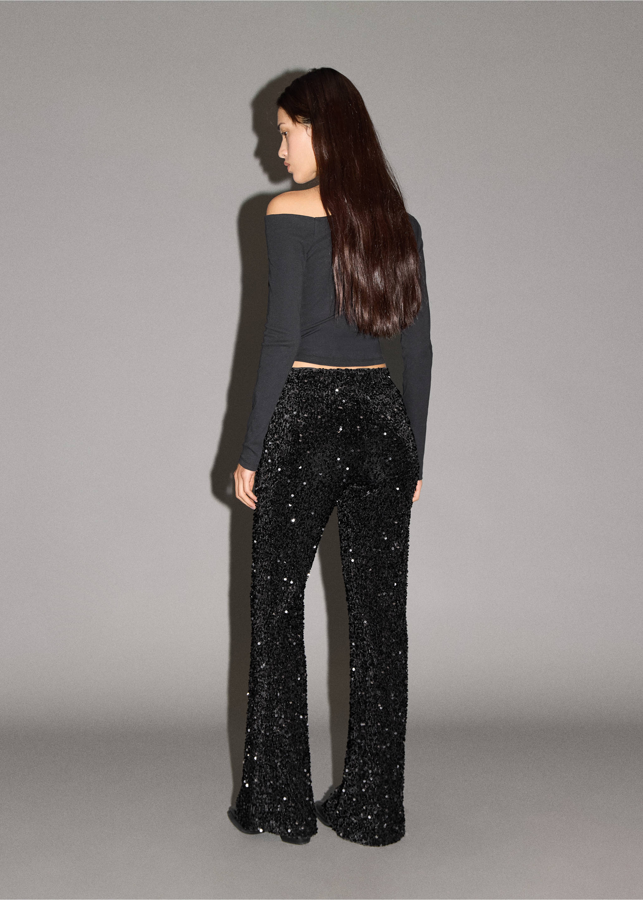 Sequin flared trousers - Reverse of the article, Black. Ref: 17038274-00.