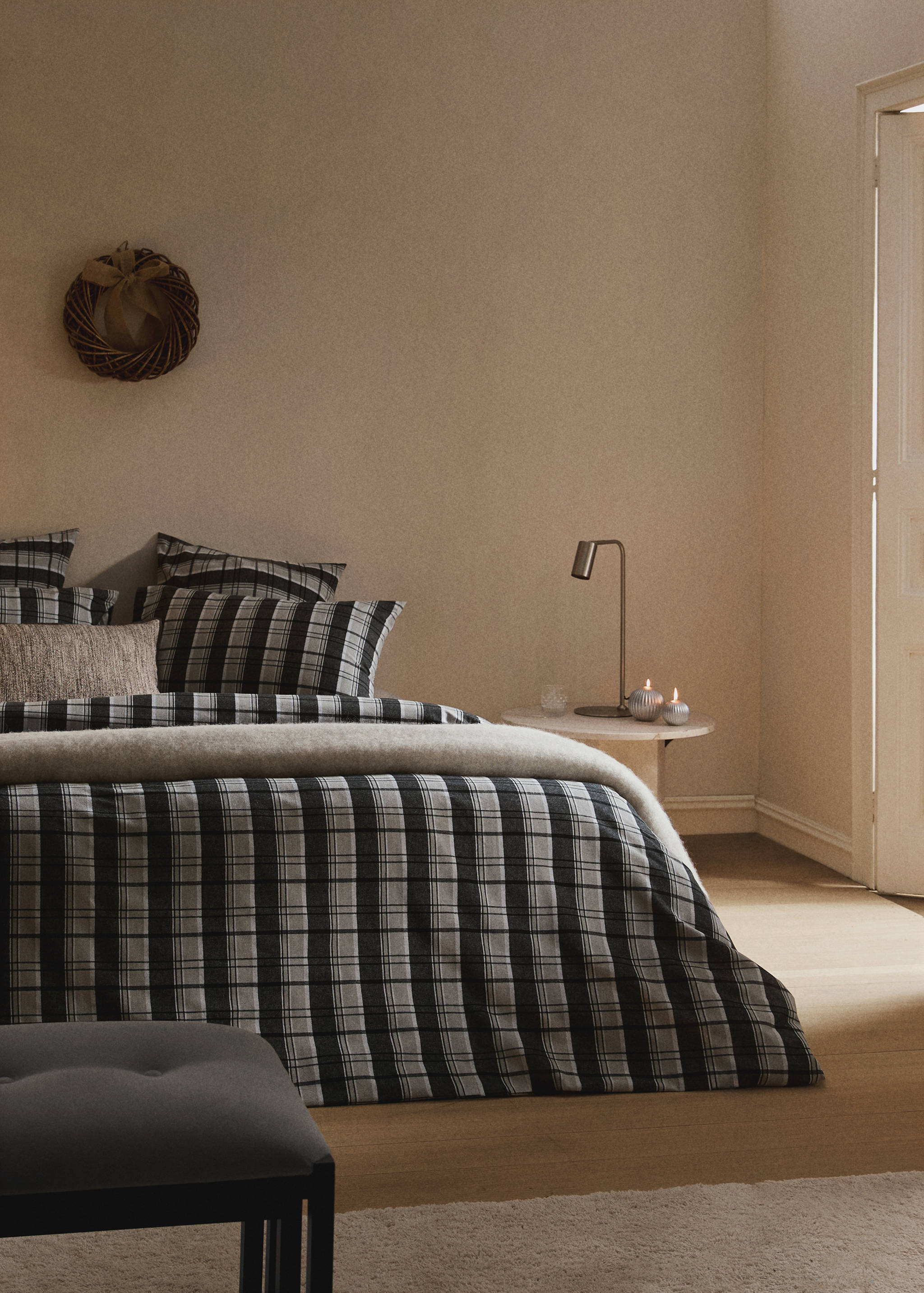 Housse de couette flanelle de coton avec fils mélangés à carreaux 135/140 cm - Plan général