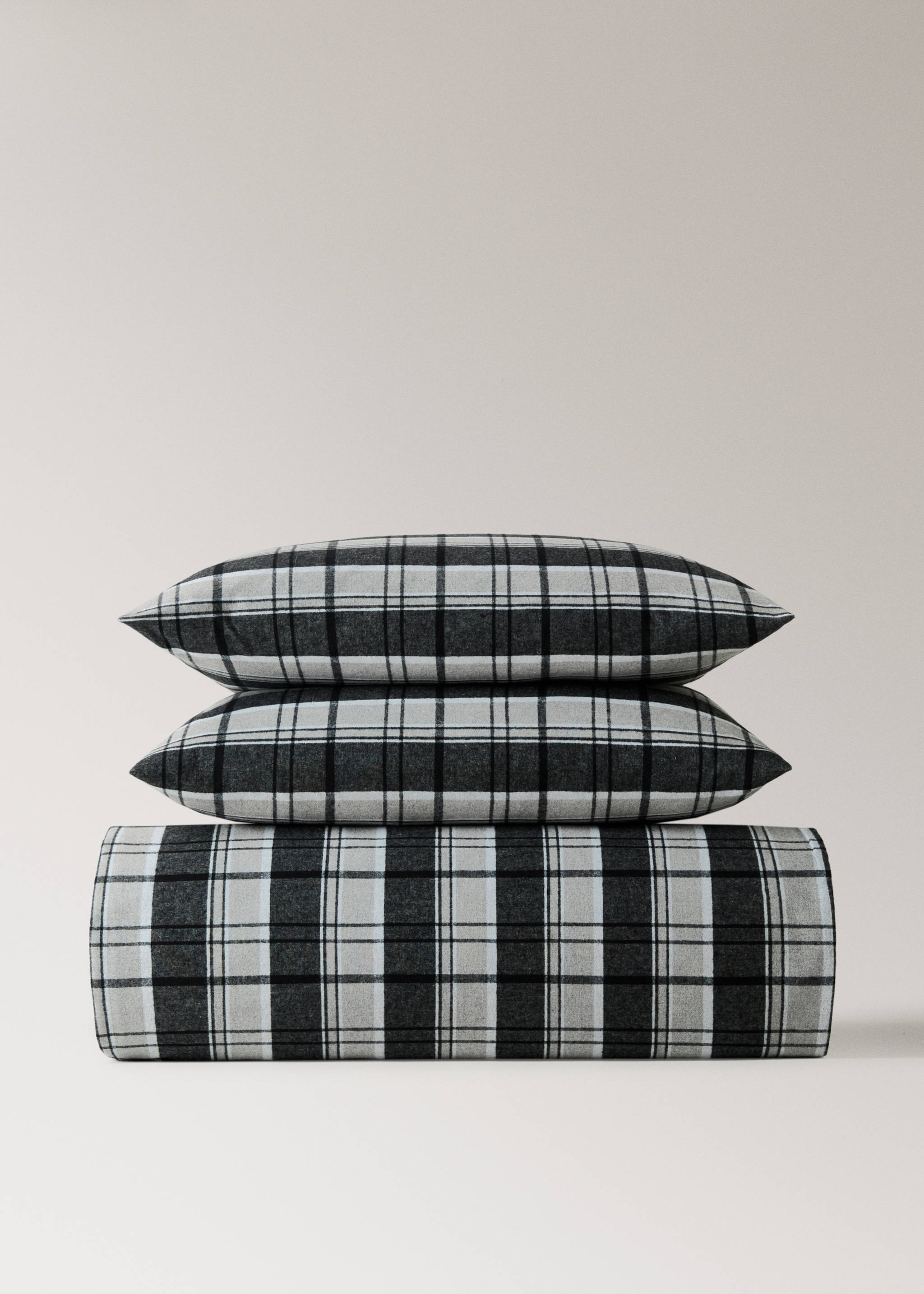 Housse de couette flanelle de coton avec fils mélangés à carreaux 135/140 cm - Article sans modèle