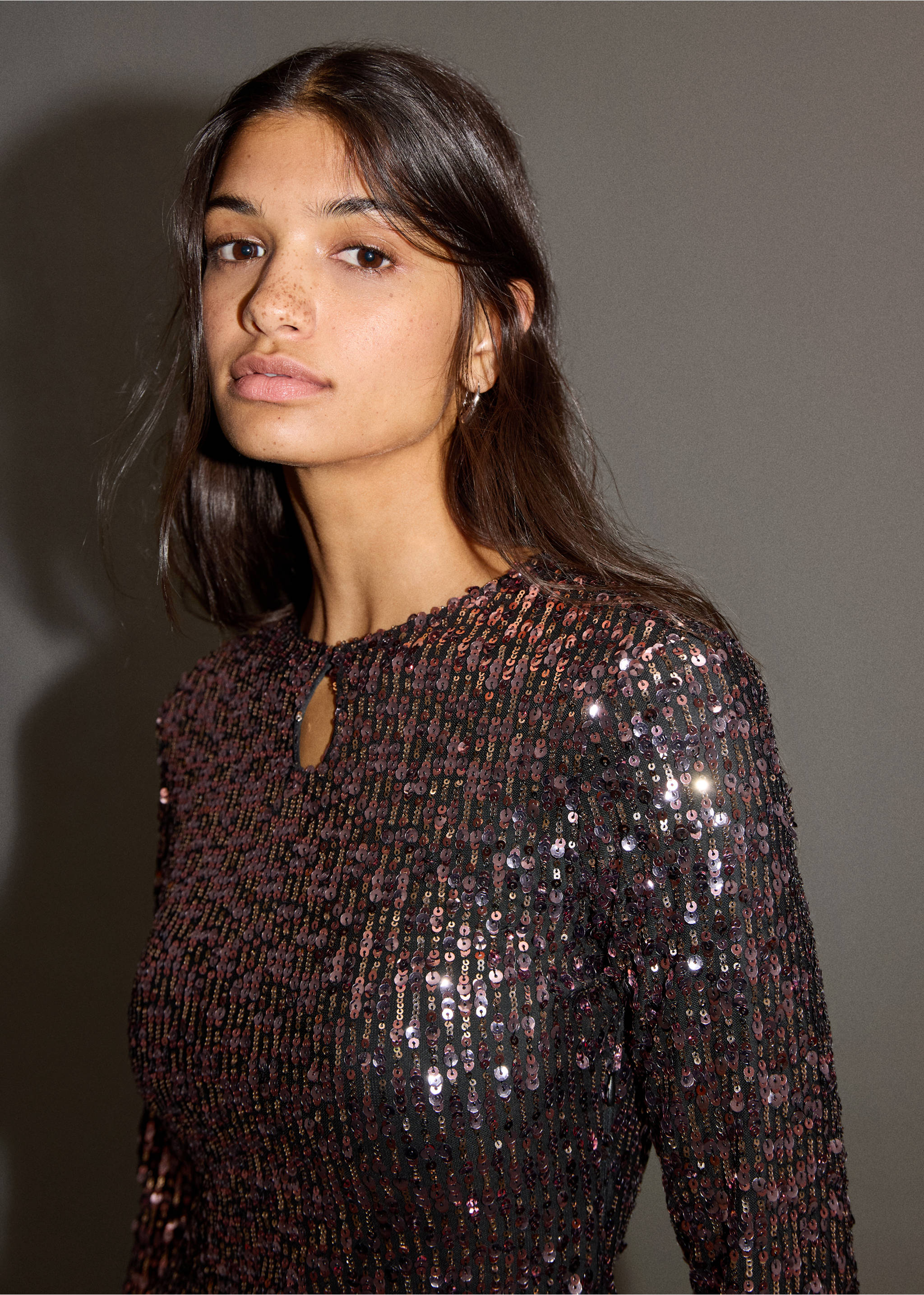 Short dress with sequins - Details of the article 1, Pink. Ref: 17038632-00.