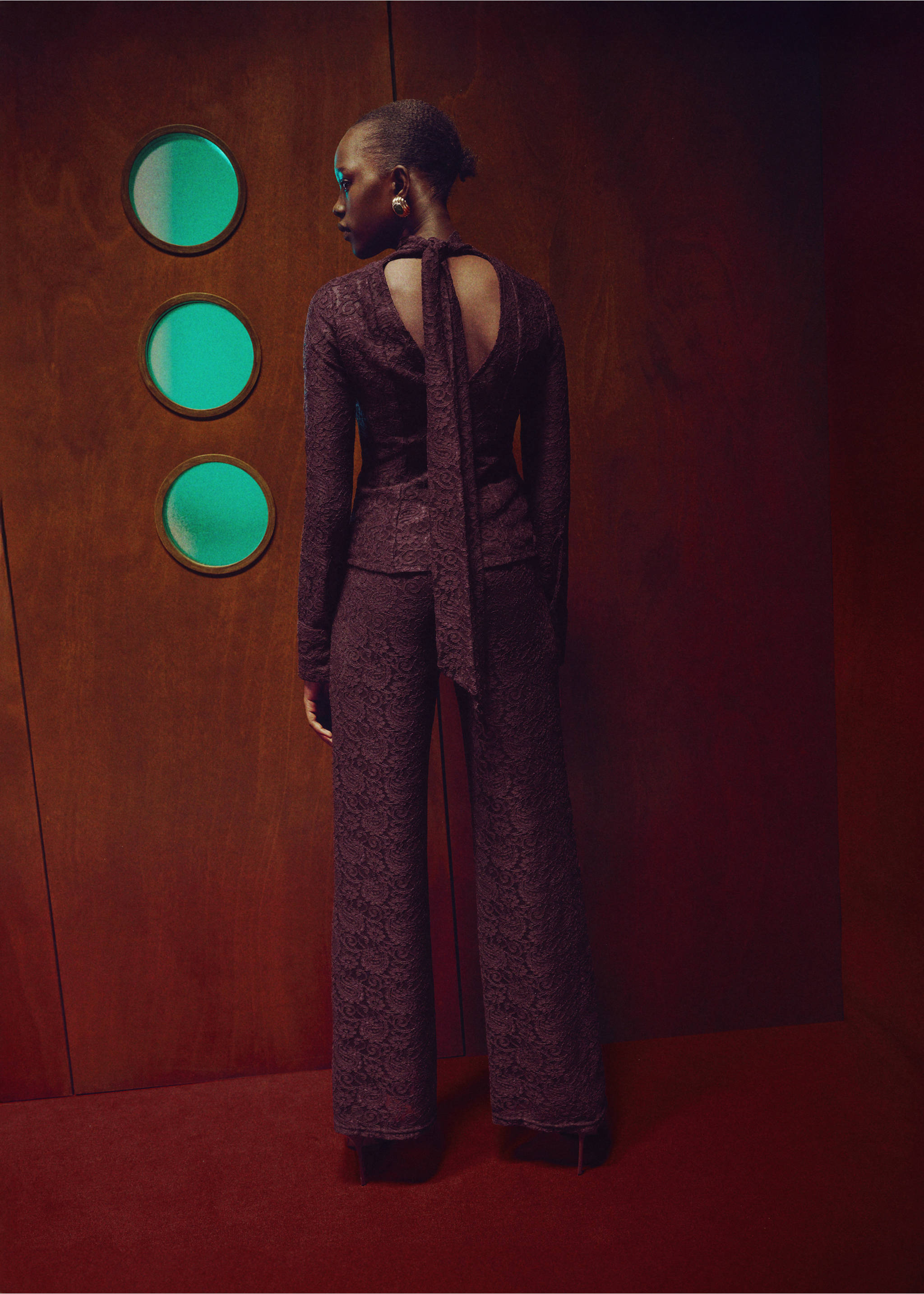 Lace shirt with scarf - Reverse of the article, Wine. Ref: 17039112-00.
