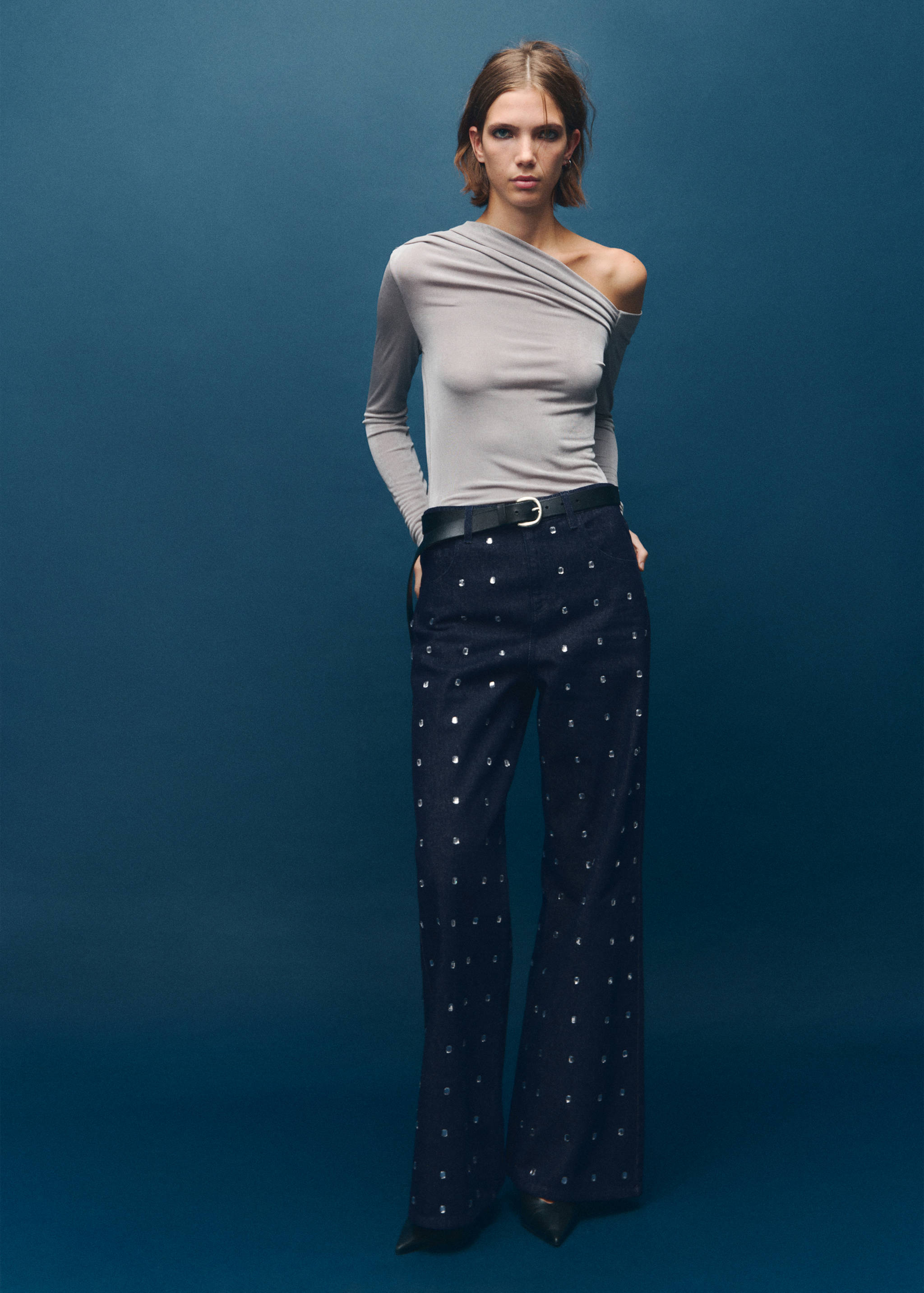 Wide-Leg-Jeans mit Kristallverzierungen - Allgemeine Ansicht