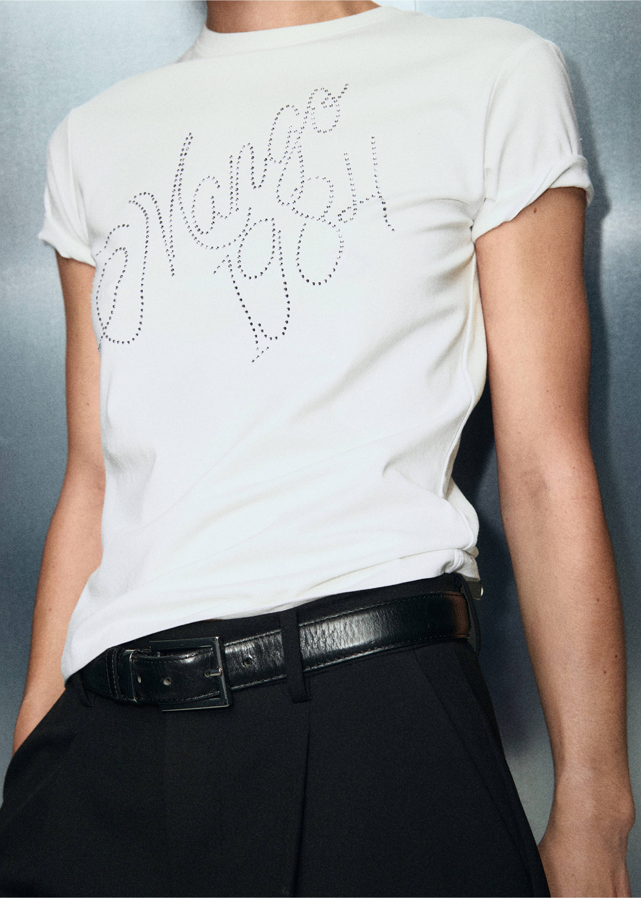 Rhinestone message t-shirt - Medium plane, White. Ref: 17039116-00.