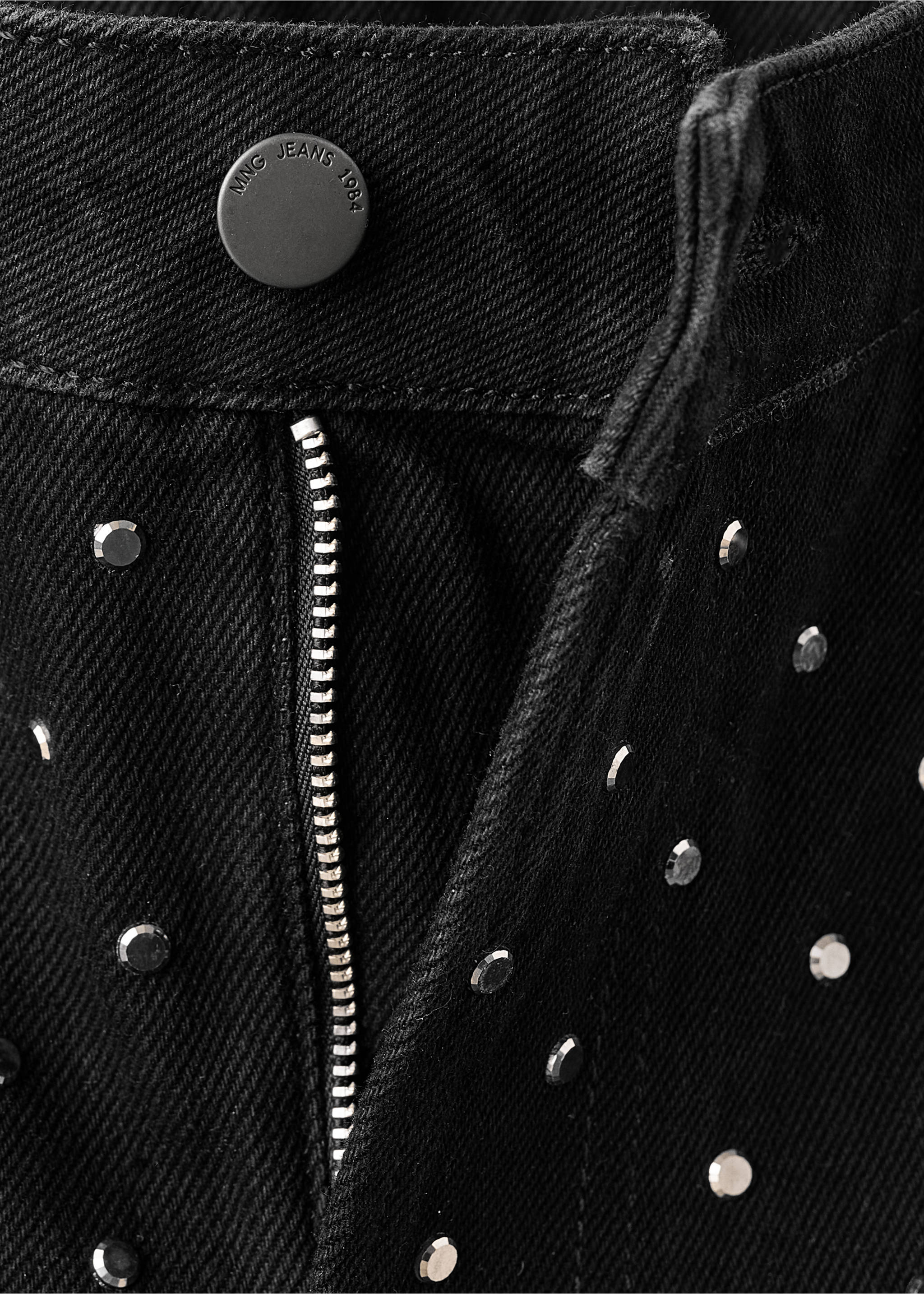 Τζιν wide leg με στρας - Λεπτομέρεια του προϊόντος 8, Black denim. Ref: 17039212-00.