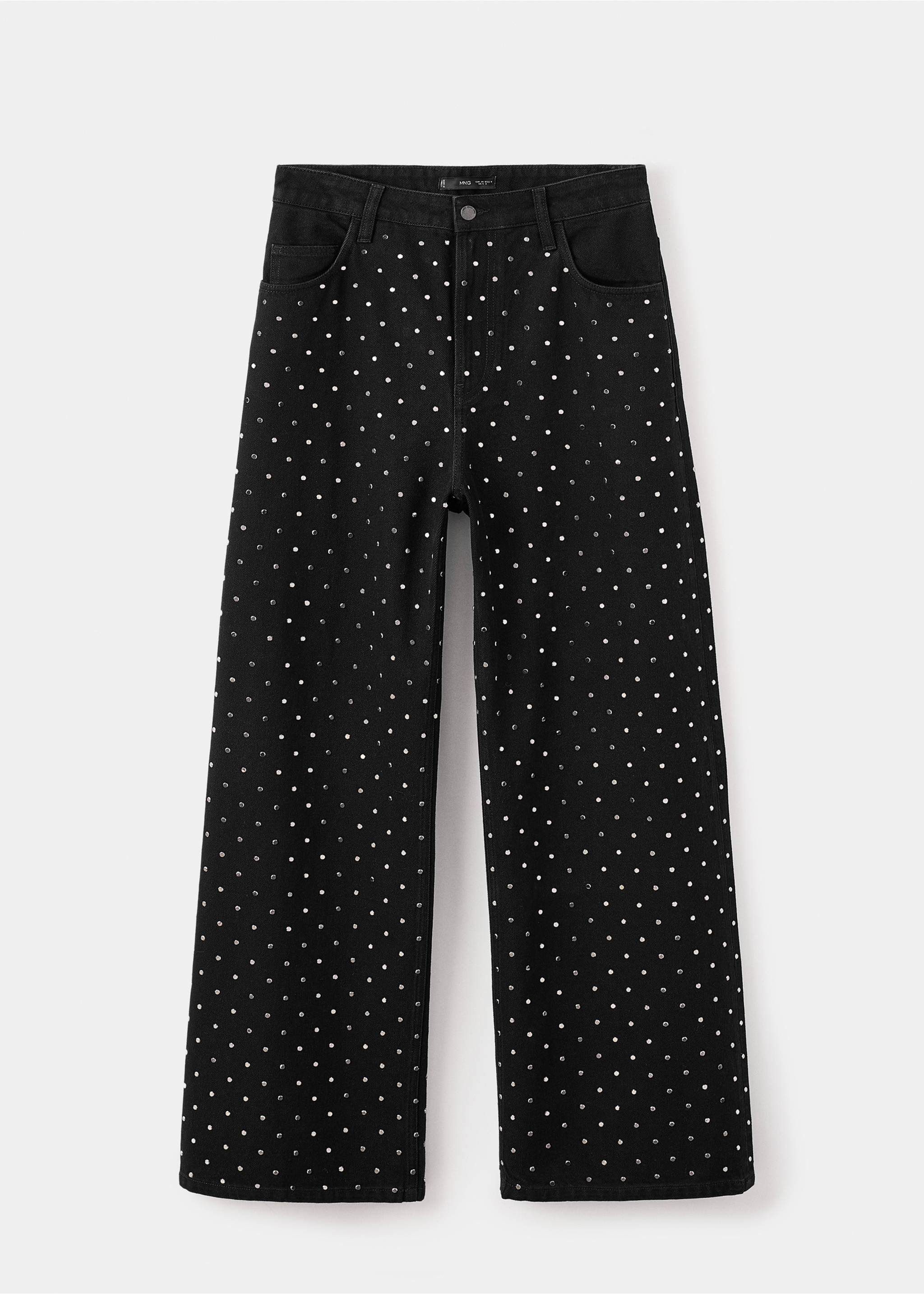 Τζιν wide leg με στρας - Προϊόν χωρίς μοντέλο, Black denim. Ref: 17039212-00.