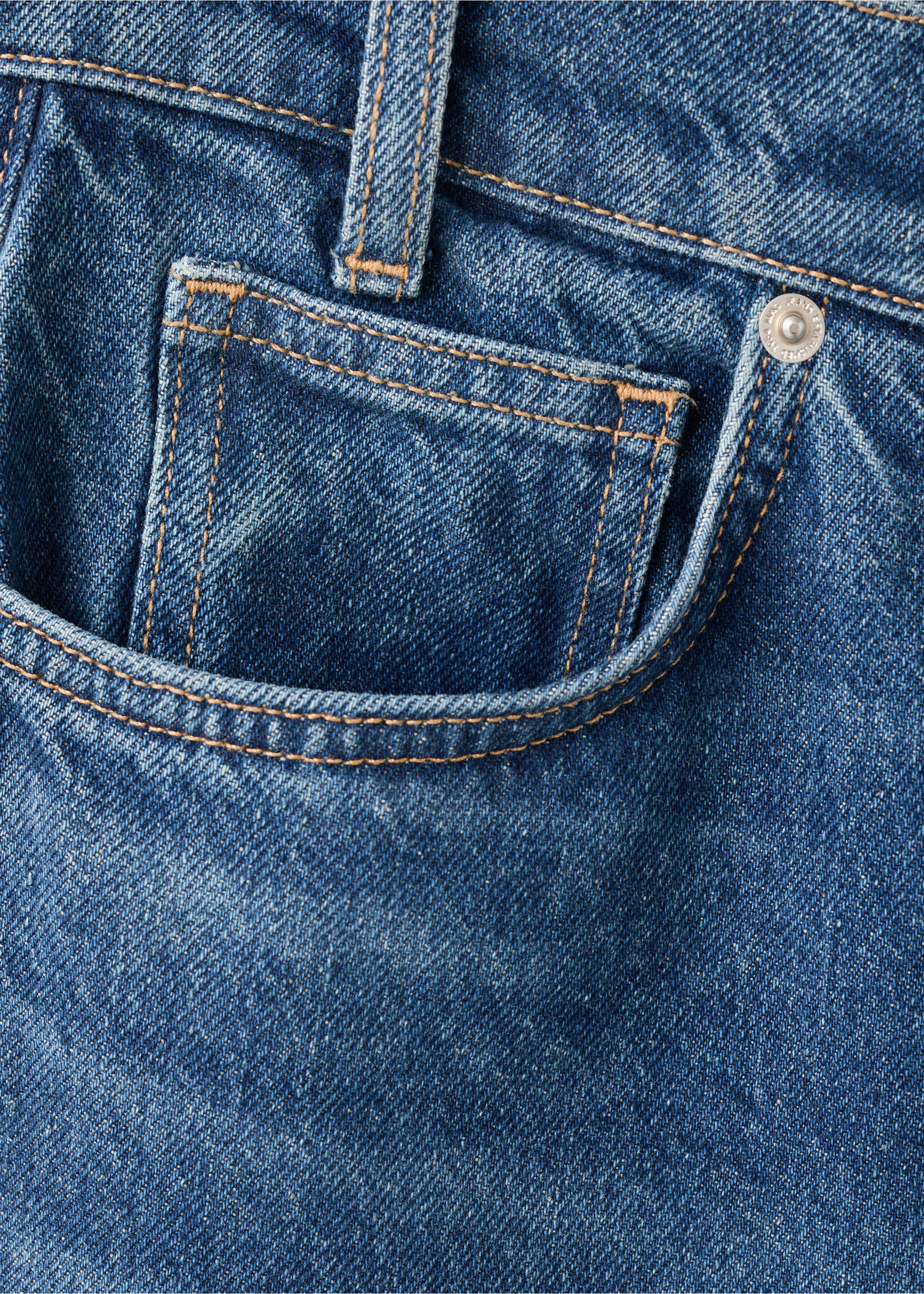 Jeans mit weitem Bein, überkreuztem Bund und mittlerer Bundhöhe - Detail des Artikels 0, Dunkelblau. Ref: 17039214-00.