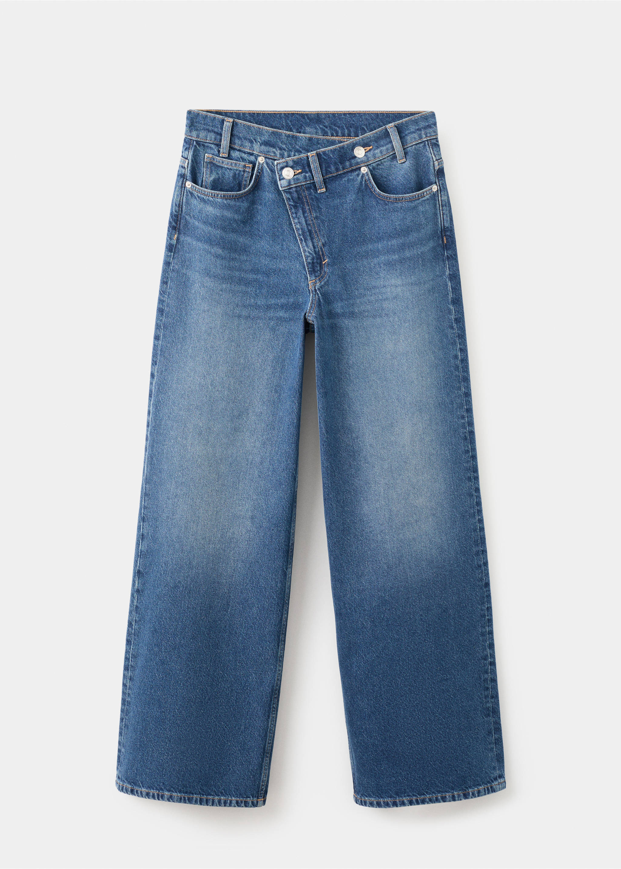 Jeans mit weitem Bein, überkreuztem Bund und mittlerer Bundhöhe - Artikel ohne Model, Dunkelblau. Ref: 17039214-00.