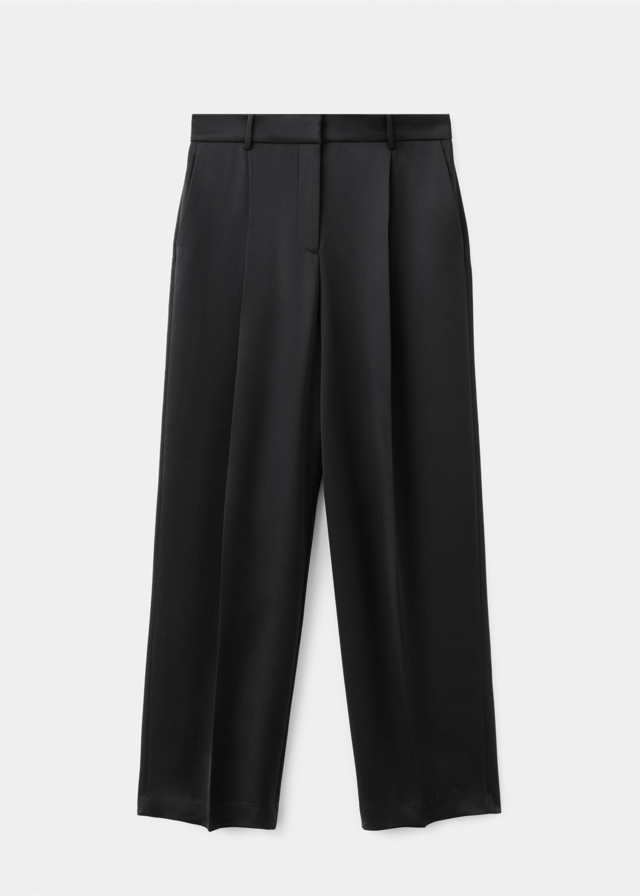 Black straight-leg trousers with pressed creases and belt loops., Black. Ref: 17039407-00.