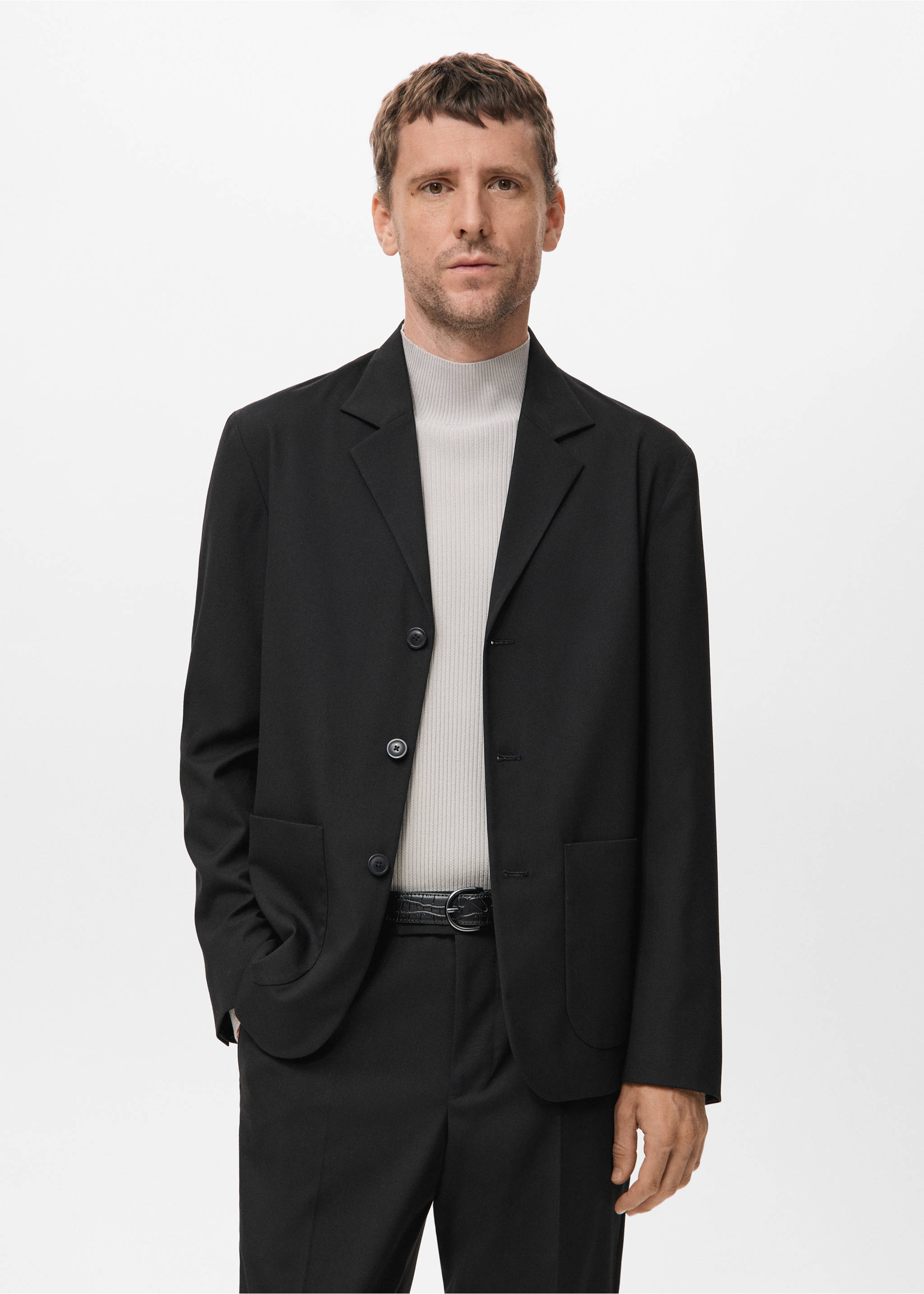 Gerade Anzugjacke - Mittlere Ansicht, Schwarz. Ref: 17039605-00.